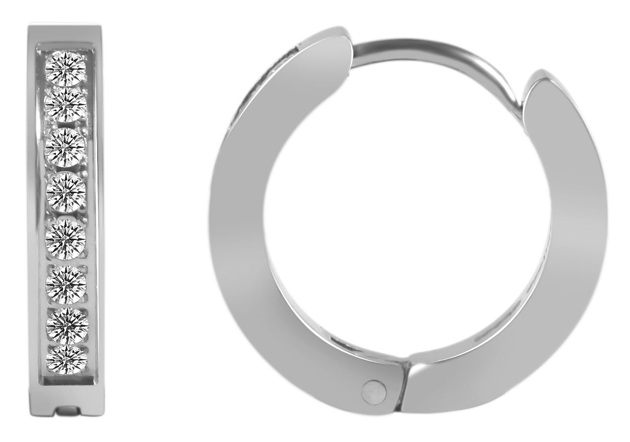 "Finda" Klapp-Creolen aus Edelstahl, Simili, Ø 12mm/ 3mm, silberfarben