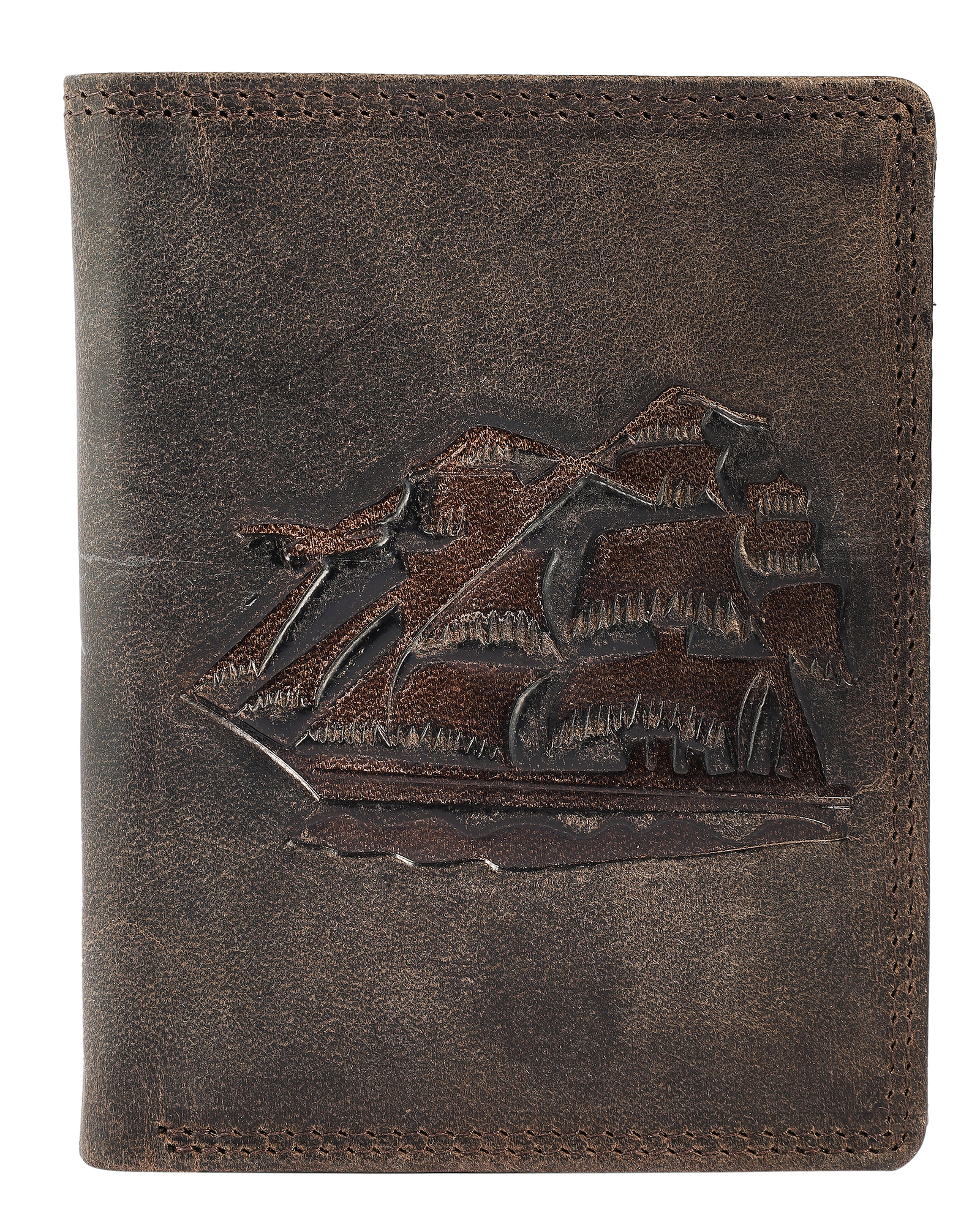 Akzent portemonnee, RFID, staand formaat, zeilschip, donkerbruin