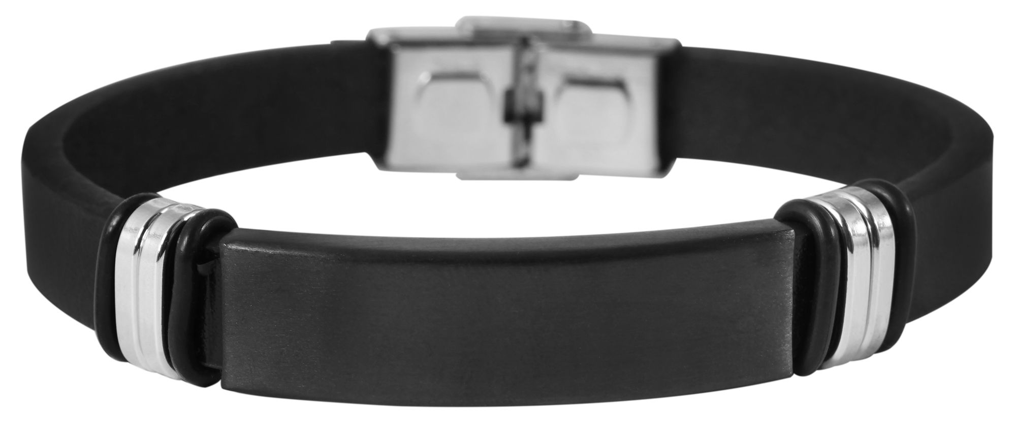 Akzent Echtlederarmband mit Edelstahlelement, Gravurplatte, schwarz