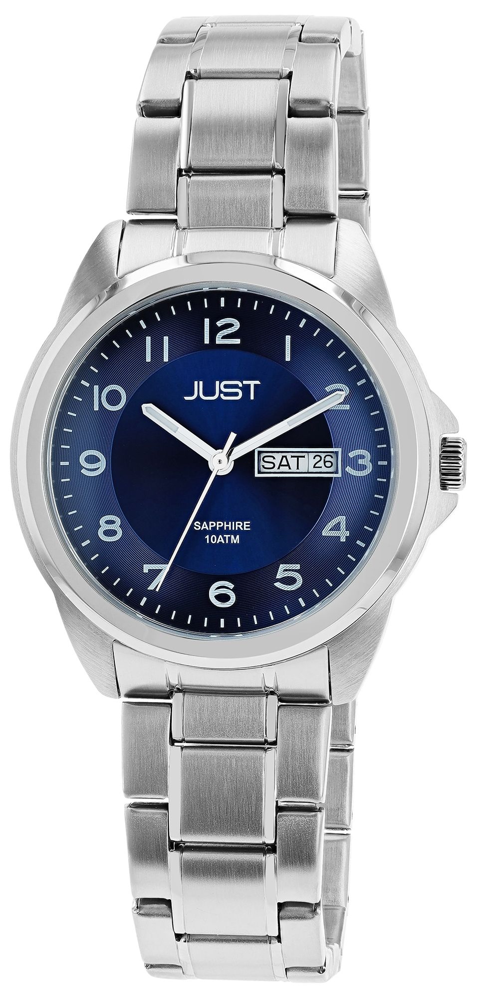 JUST "Mads" Herren Edelstahluhr mit Edelstahlband und Saphirglas, 10 ATM, dunkelblaues ZB