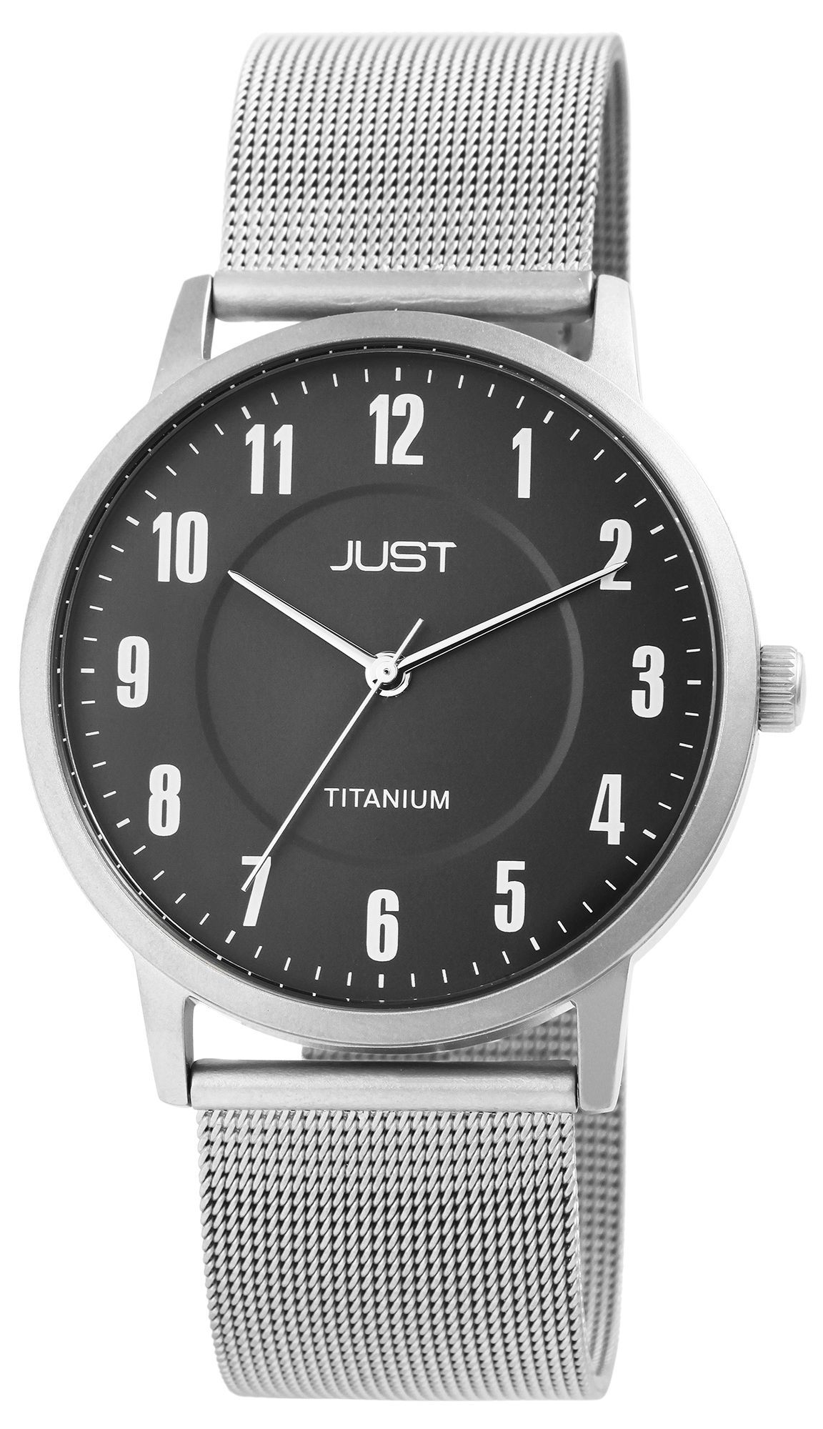 Just Titan Herrenuhr mit Edelstahl-Milanaisearmband, 5 ATM. schwarzes ZB