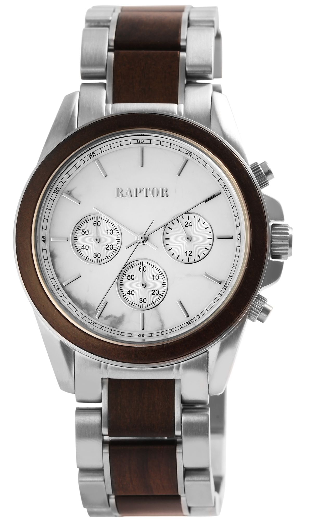 Raptor herenchronograaf "Chiko" in roestvrij staal en zwart sandelhout