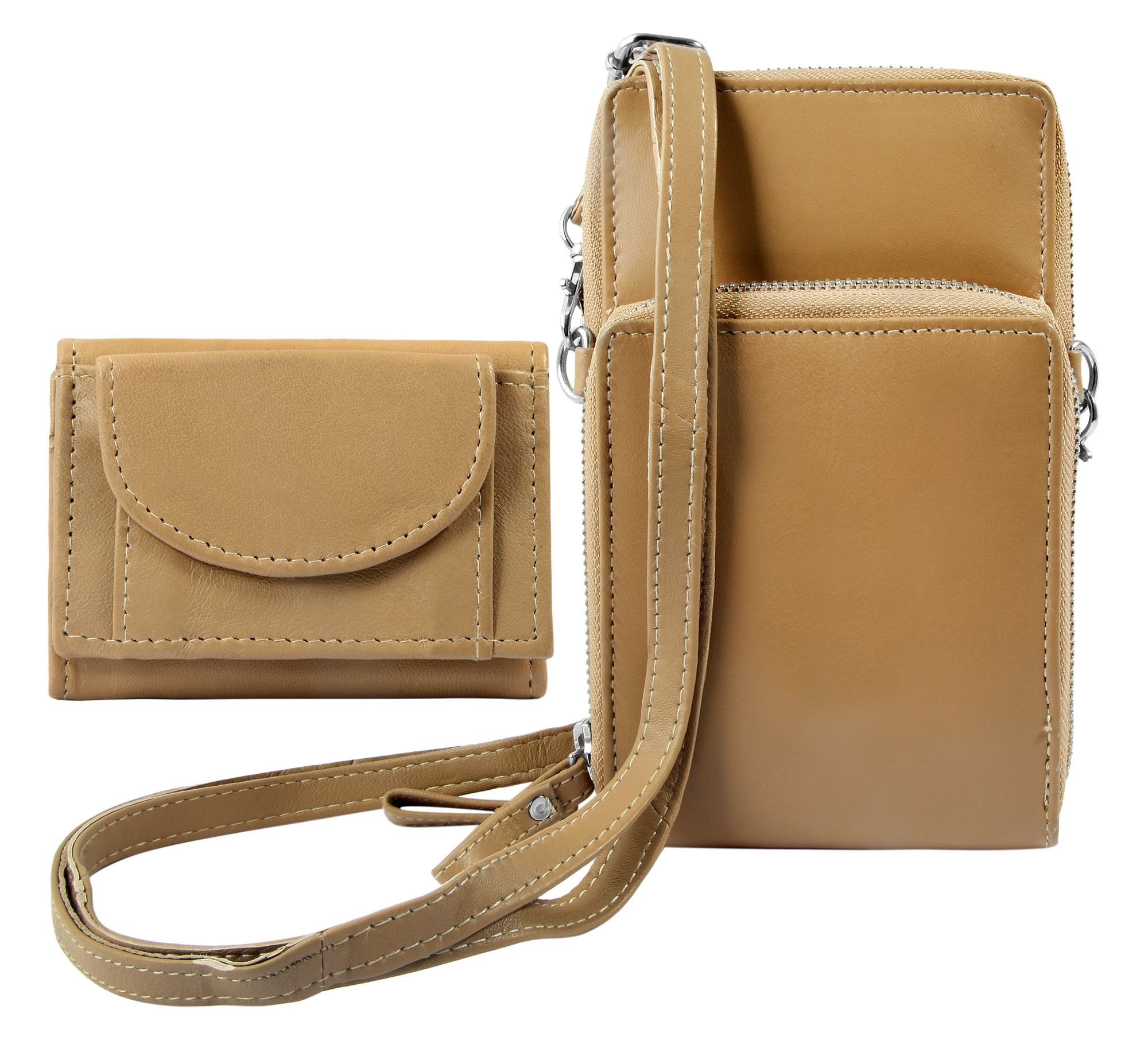 Handyumhängetasche Echtleder mit Minigeldbörse, geeignet für iPhone 15, beige
