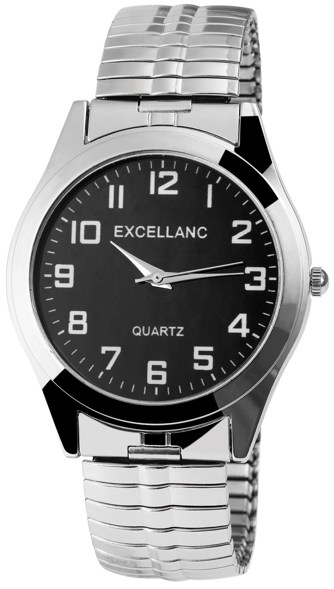 Excellanc Herrenuhr mit Edelstahlzugarmband, silberfarben/schwarz