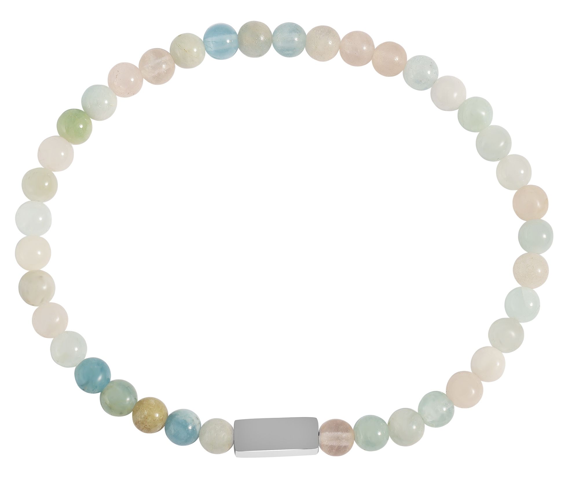 Akzent Kugelarmband, Naturstein (morganite), gravurfähiges Edelstahlelement - silberfarben