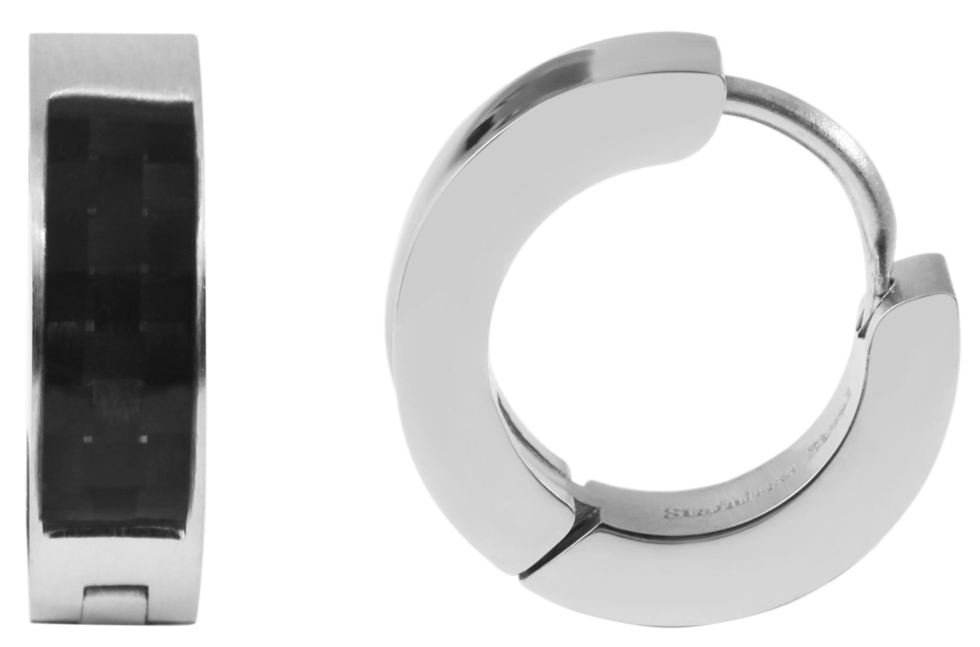 Accent scharnierende hoepeloorbellen van roestvrij staal, carbonlook, zilverkleurig