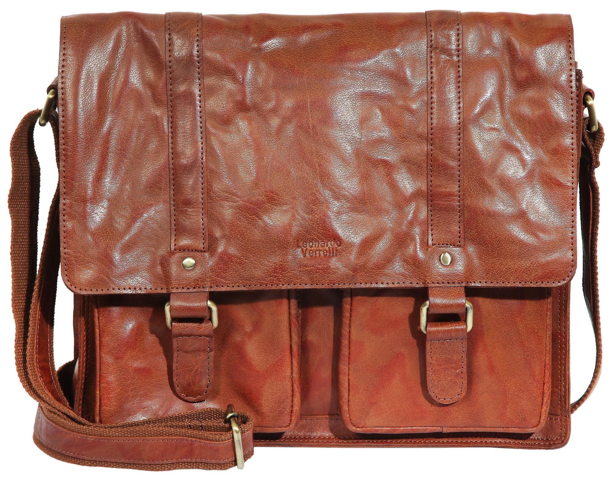 "Stella" Leonardo Verrelli Unisex Echtledertasche, cognac