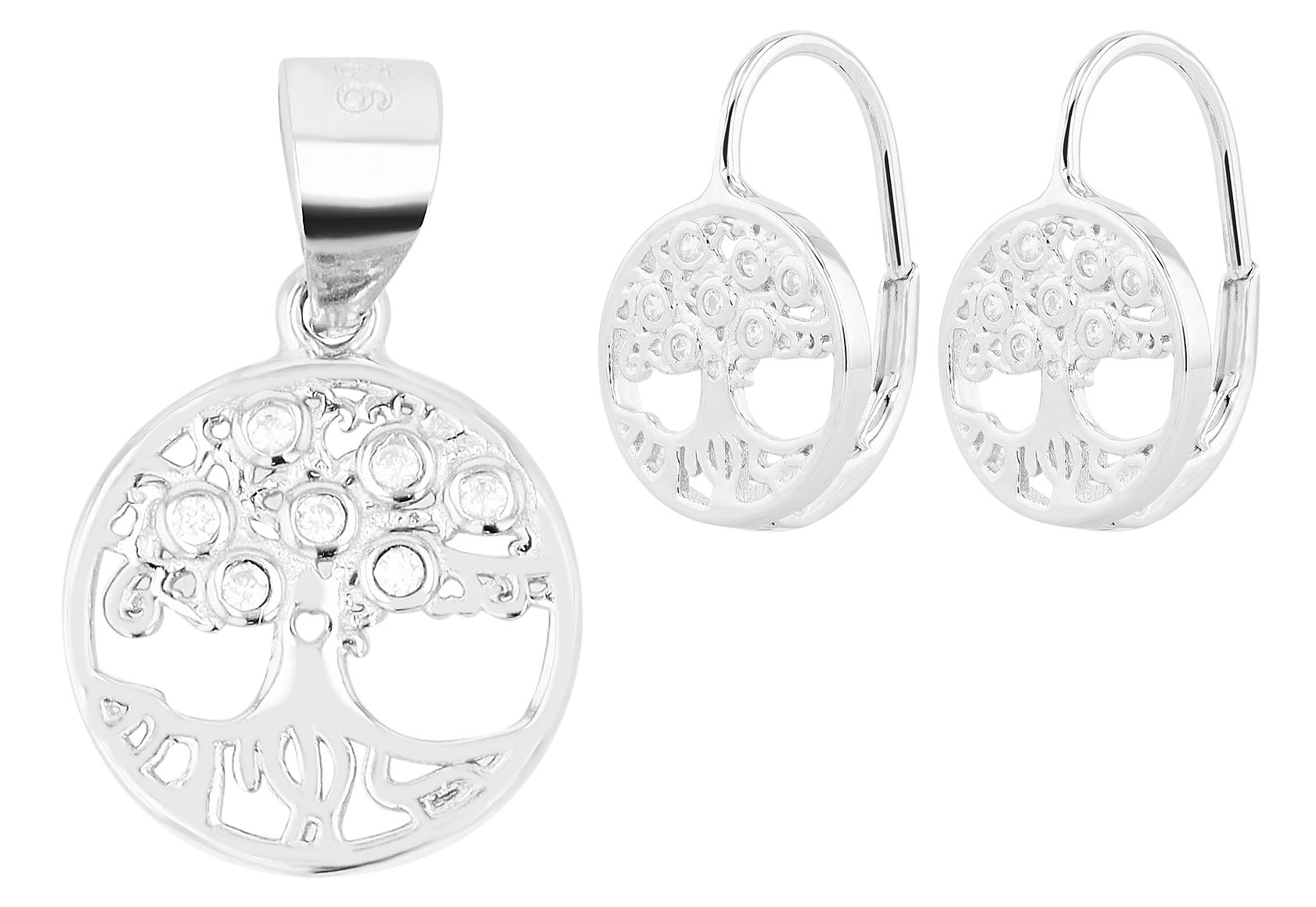 "Aletea" 925/- Echt Silber Schmuckset - Ohrringe & Anhänger - Lebensbaum, rhodiniert
