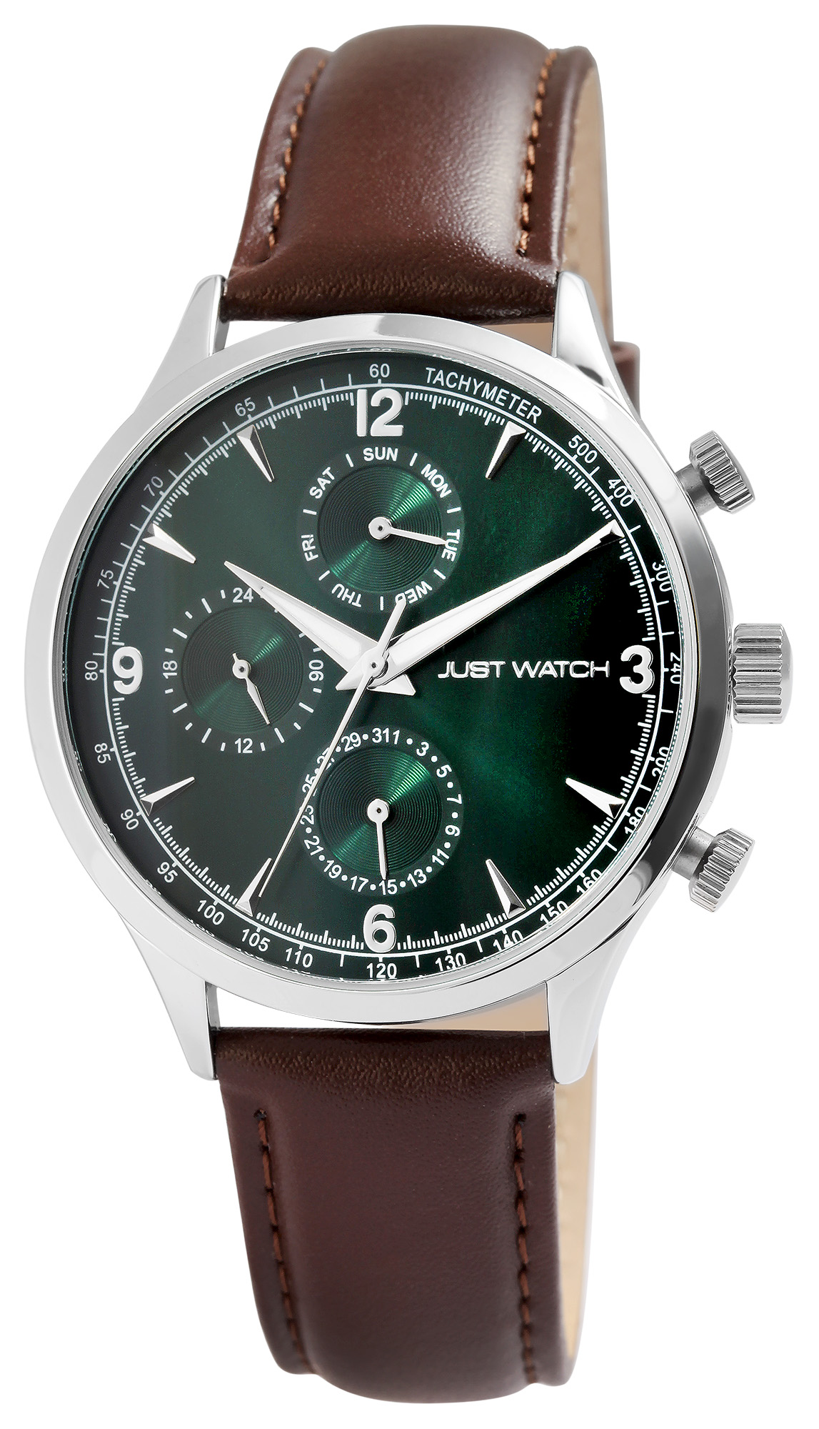 Just Watch Herrenuhr mit Echtlederarmband, braun/silberfarben