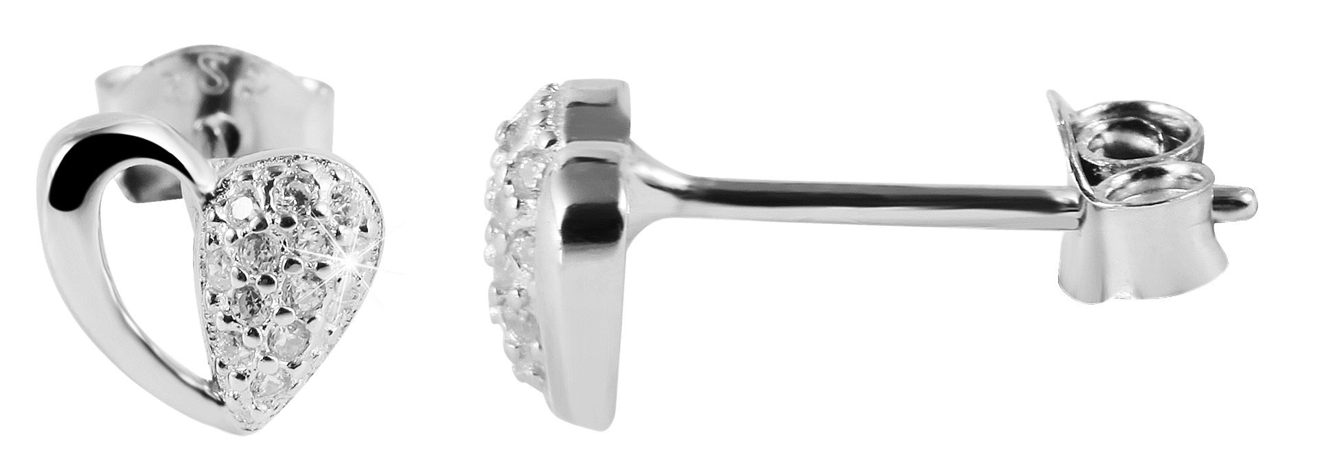 "Sonya", 925/- Echtsilber Ohrstecker, Herz, Zirkoniabesatz, rhodiniert
