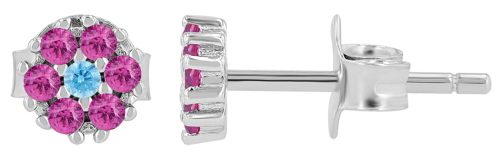 "Sabi" 925/- Echt Silber Ohrstecker, Zirkonia pink, rhodiniert, Blume