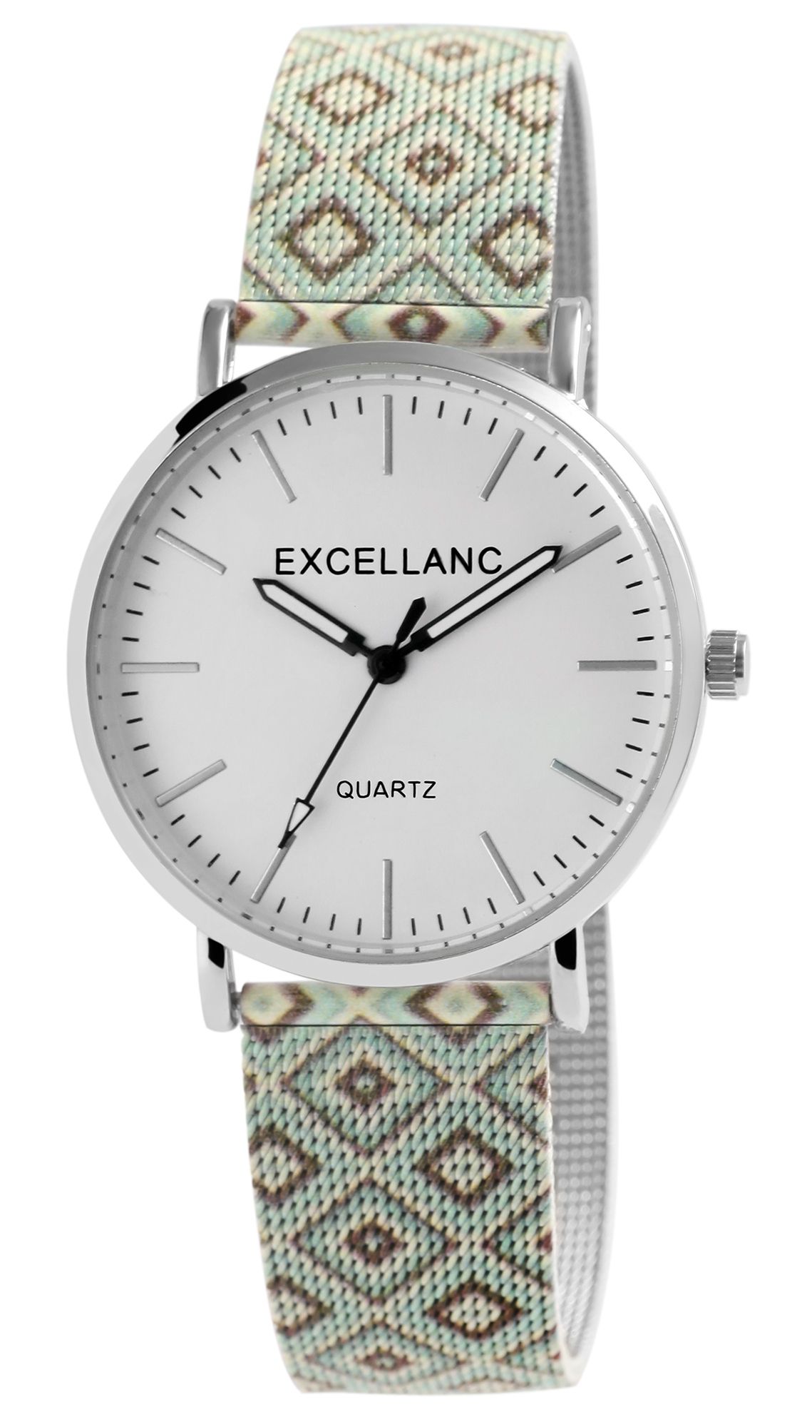 Excellanc Damenarmbanduhr mit Milanaisearmband, silberfarben/braun/beige
