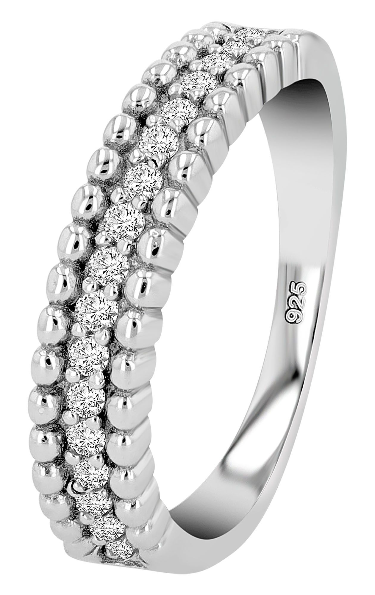 "Asya" 925/- Echt Silber Damenring, rhodiniert mit Zirkoniabesatz, Gr 60