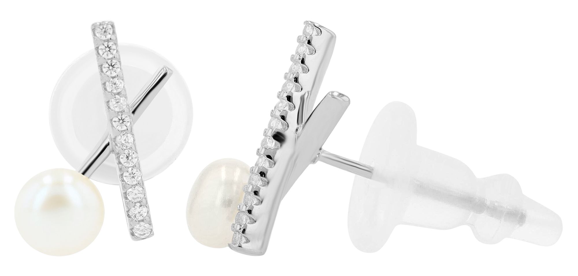 "Chaska" 925/- Echt Silber Ohrstecker mit Zirkoniabesatz und Süßwasserperle, vergoldet