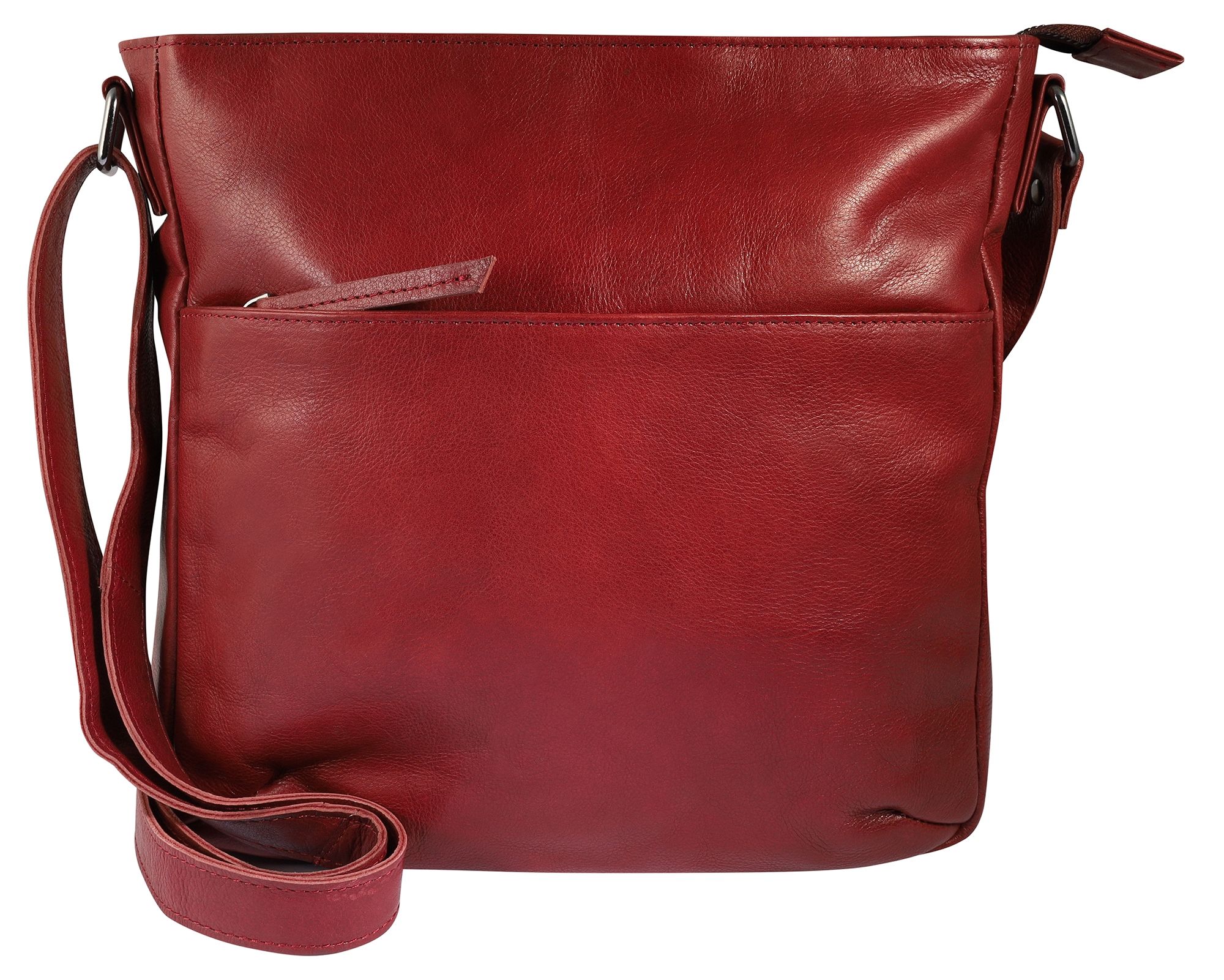 Leonardo Verrelli, Echtleder Umhängetasche, Reißverschluss, verstellbare Riemen, rot