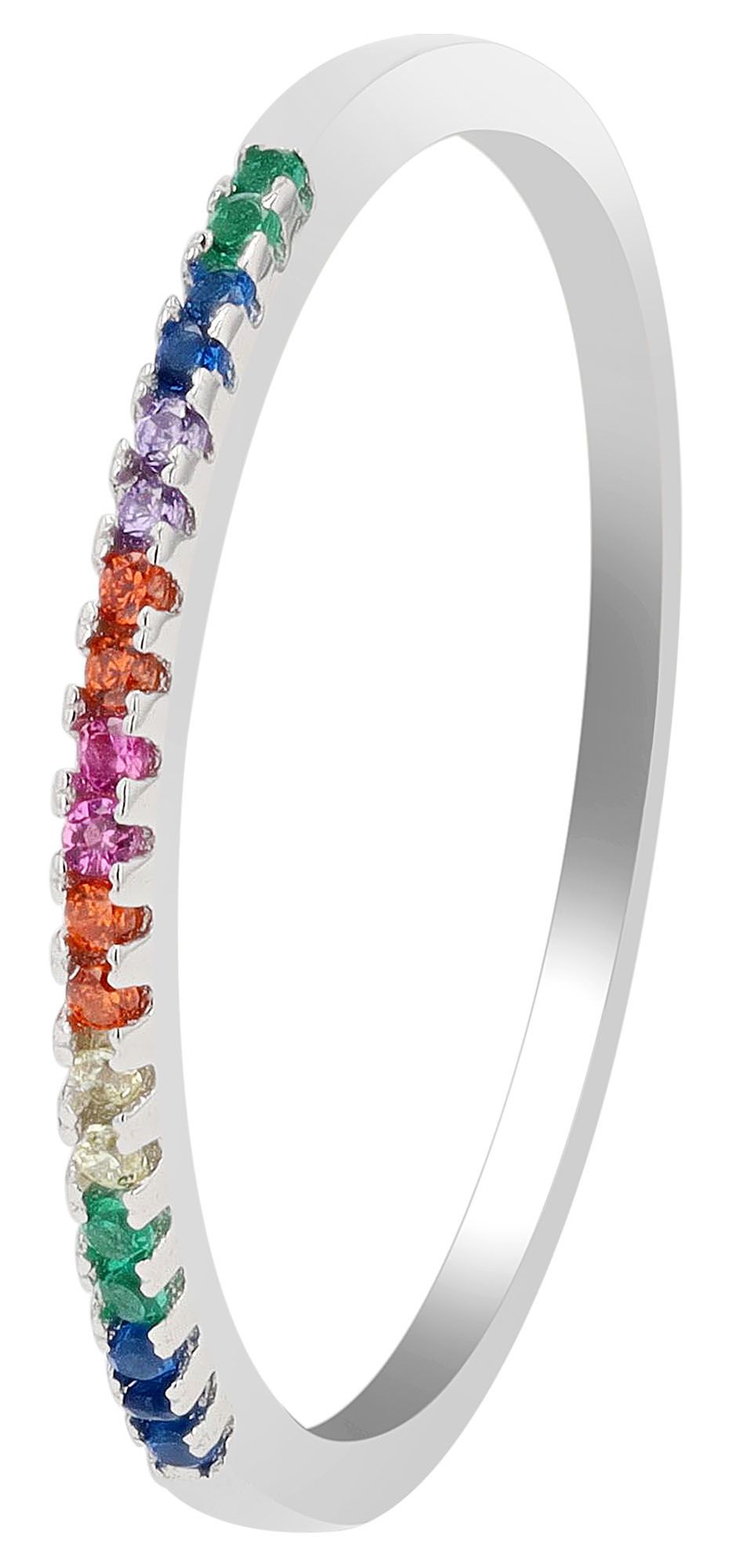 925 Echt Silber Ring mit buntem Zirkoniabesatz, Gr. 54, 925/rhodiniert