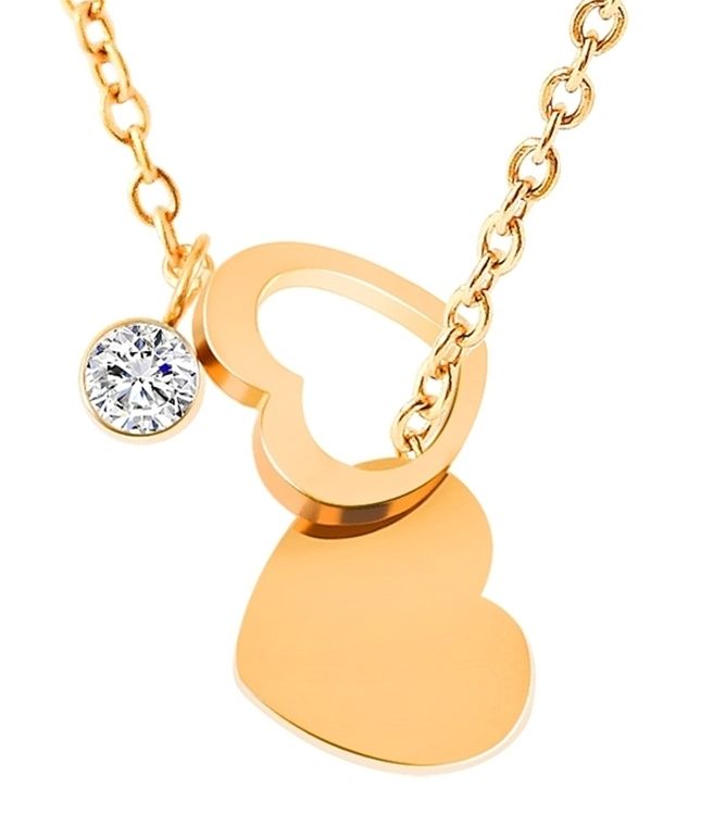 Accent ankerketting van roestvrij staal, hartvormige hanger, similietsteen, goudkleurig
