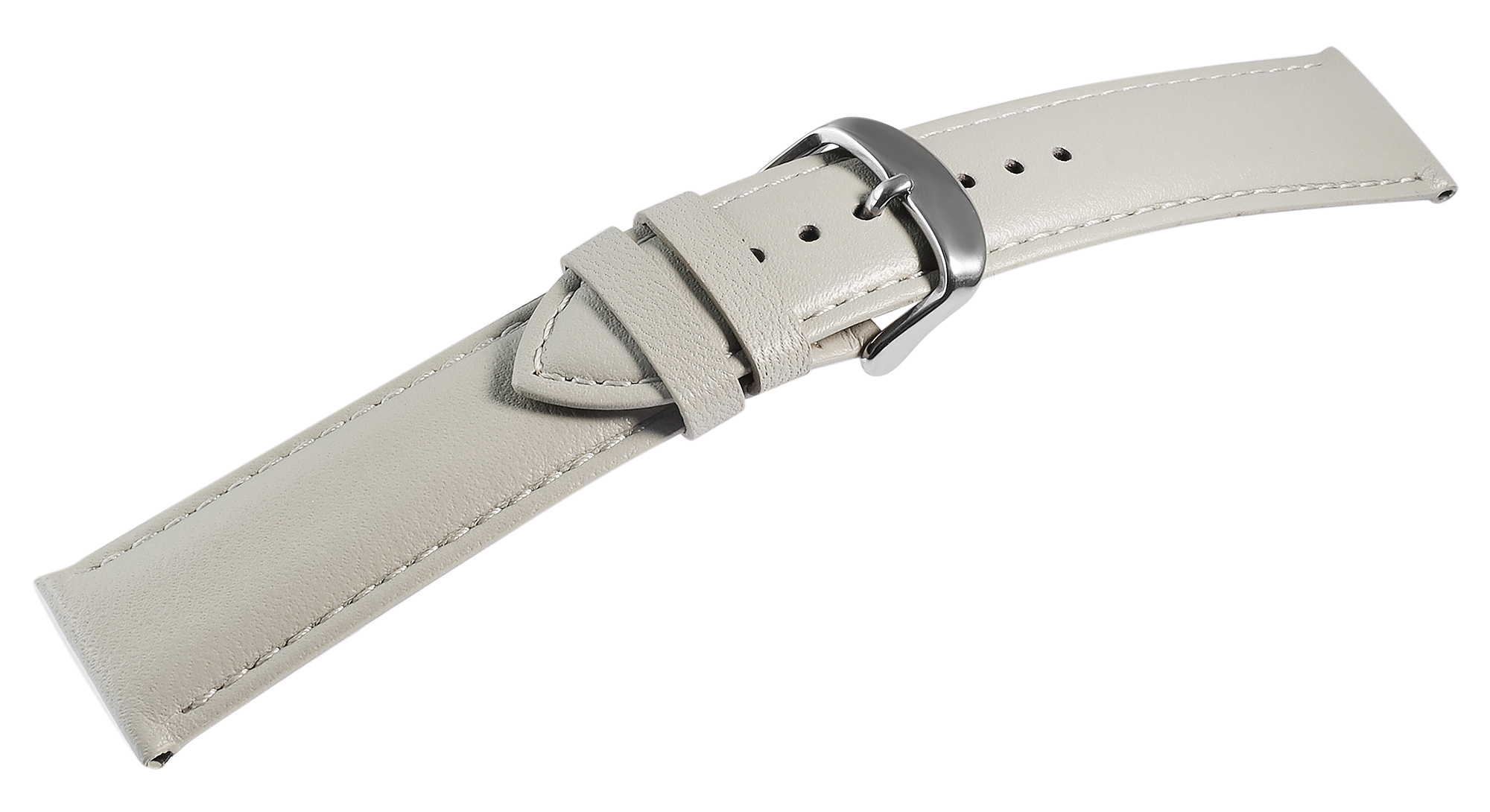 Gr 20 mm horlogeband van echt leer in grijs, gestikt