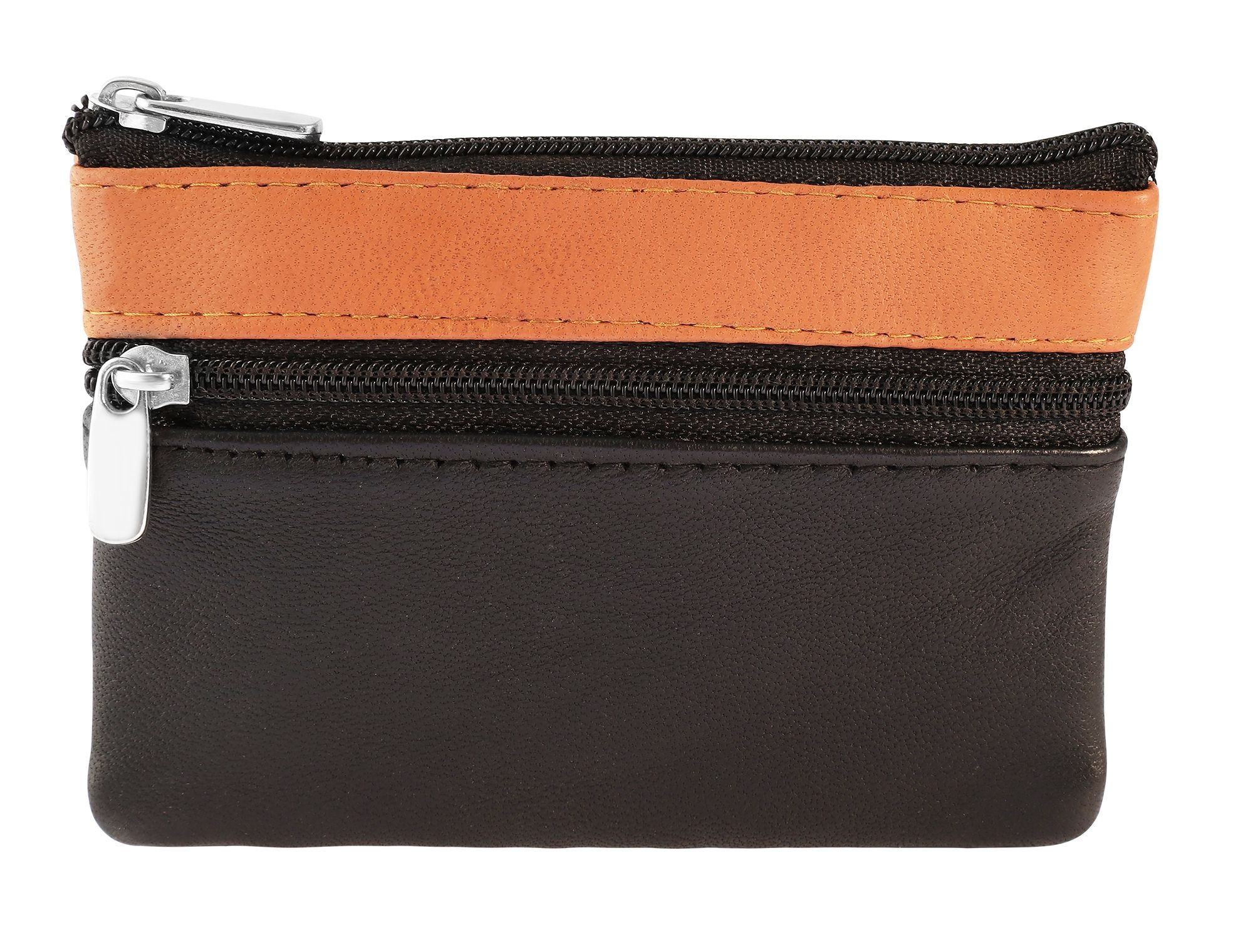 Sleuteletui van echt leer in zwart/bruin