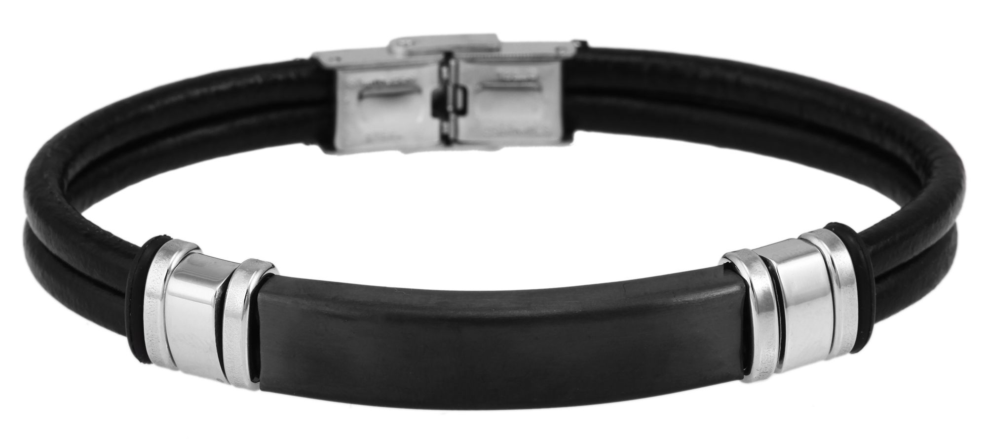 "Riko" Echtleder Armband mit Edelstahl Gravurplatte, schwarz, 21 cm