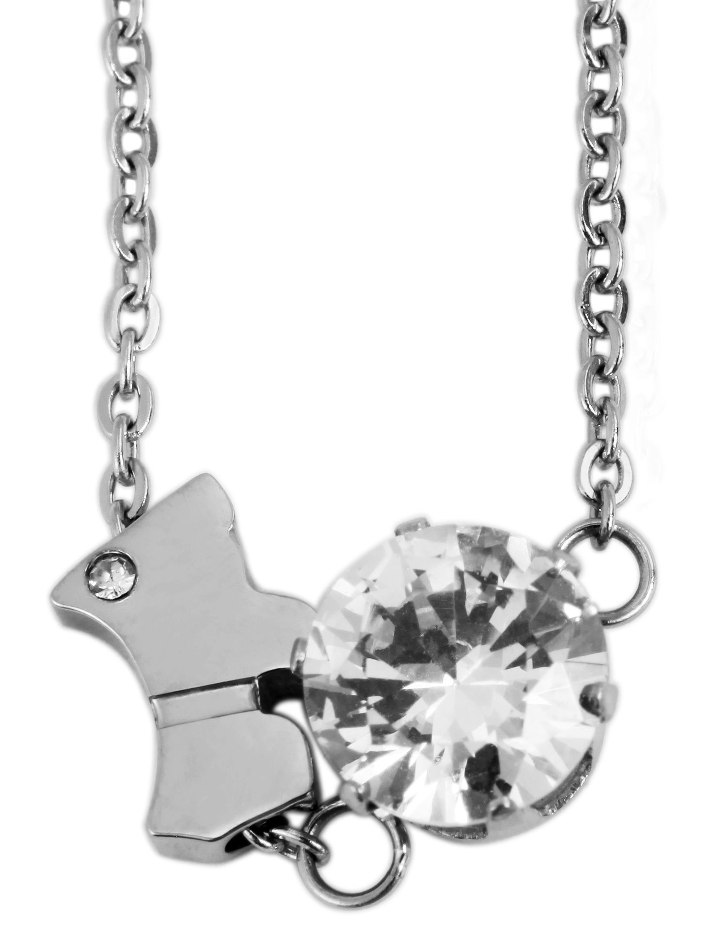 Accent ankerketting met hanger, roestvrij staal, similib bies, 43+5 cm, zilverkleurig