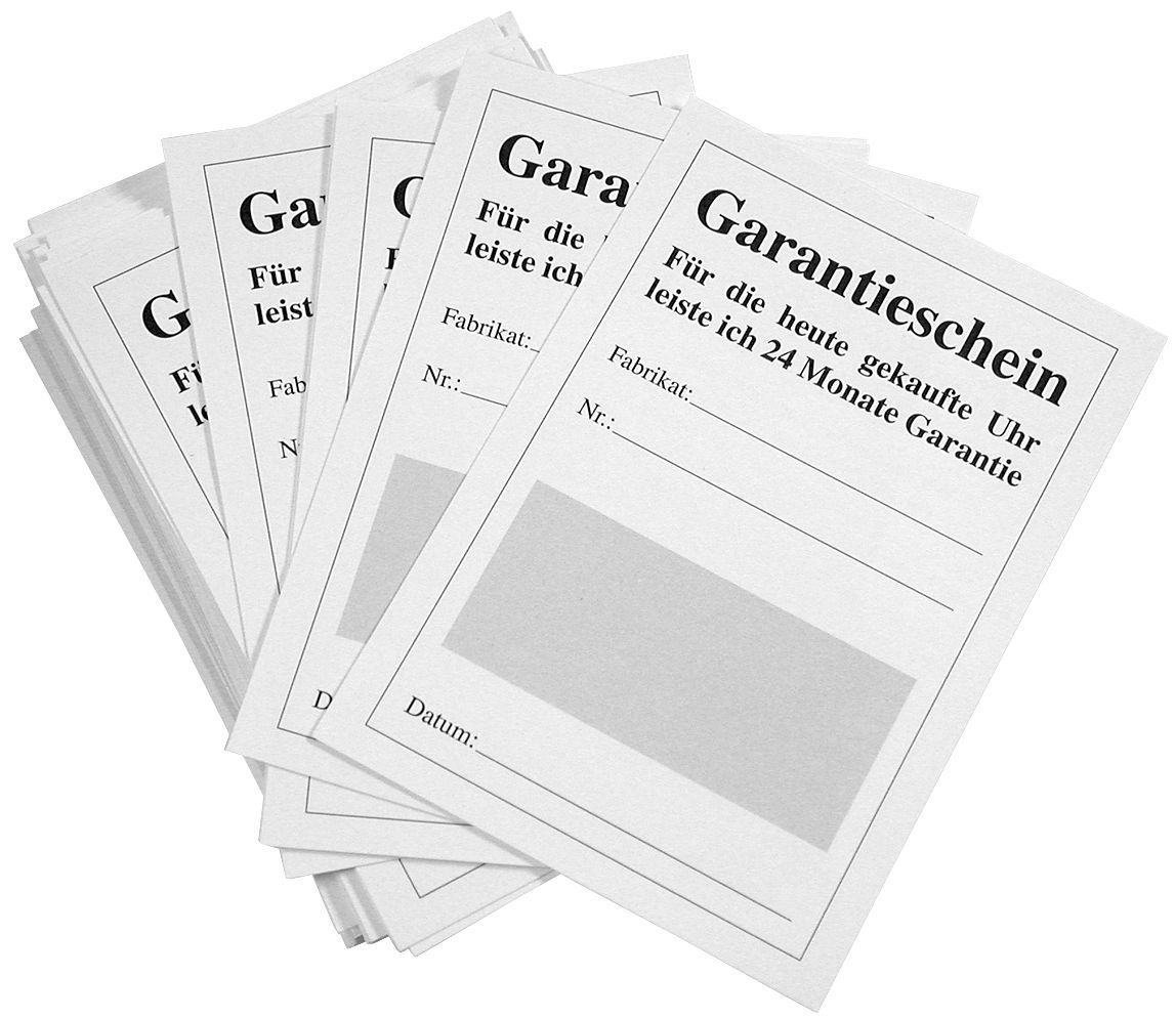 24 monatige Garantiekarten, VE 100 Stk., Länge: 10,5 cm / Breite: 7,5 cm