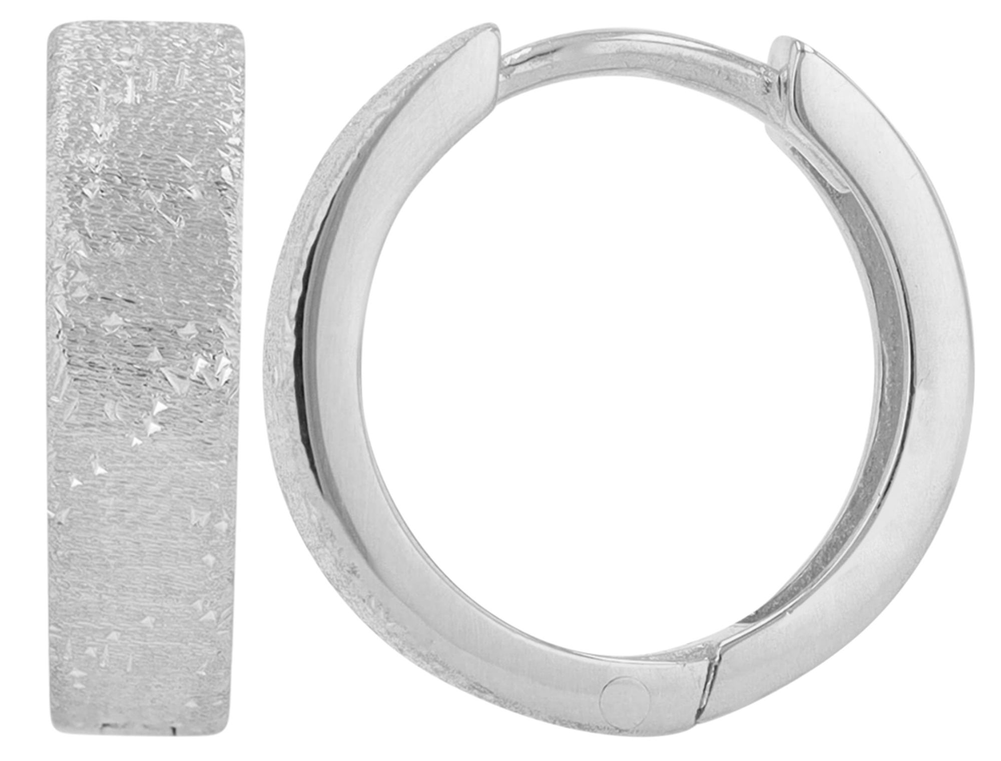 "Aruna" 925/- echt zilveren scharnierende hoepel oorbellen, diamant geslepen, zilverkleurig gerhodineerd