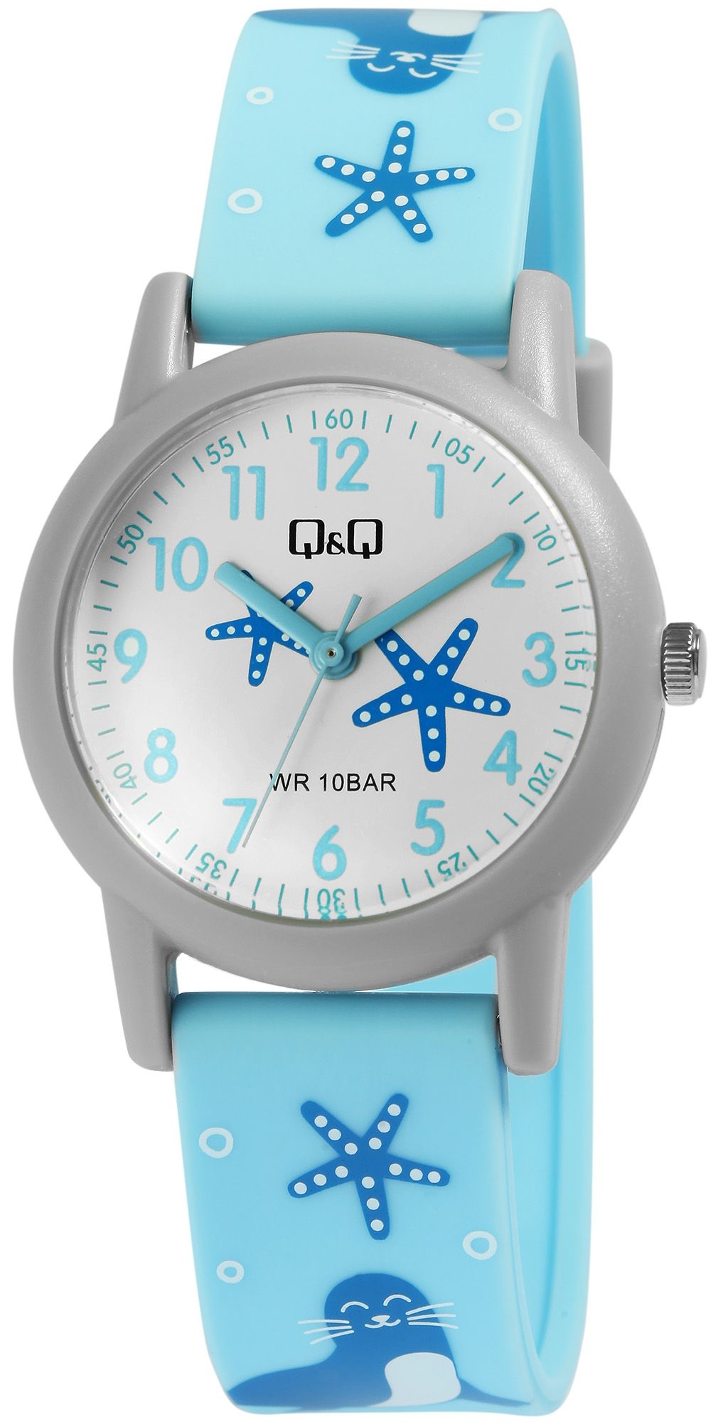 Q&Q Kinderuhr, Kunststoff, Silikonarmband, "Meer/ maritim", 10 ATM, Ø 32 mm