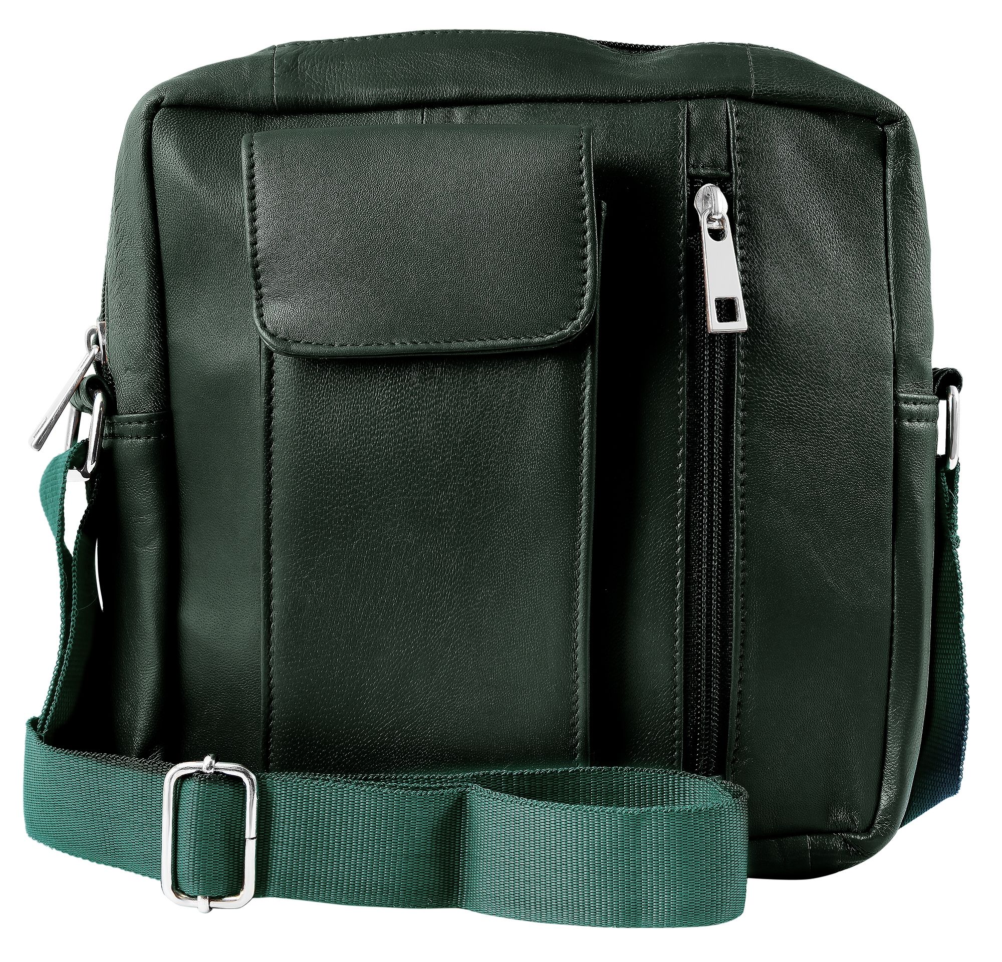 Akzent Umhängetasche aus Echtleder, inkl. Handyfach geeignet für iPhone 15, grün