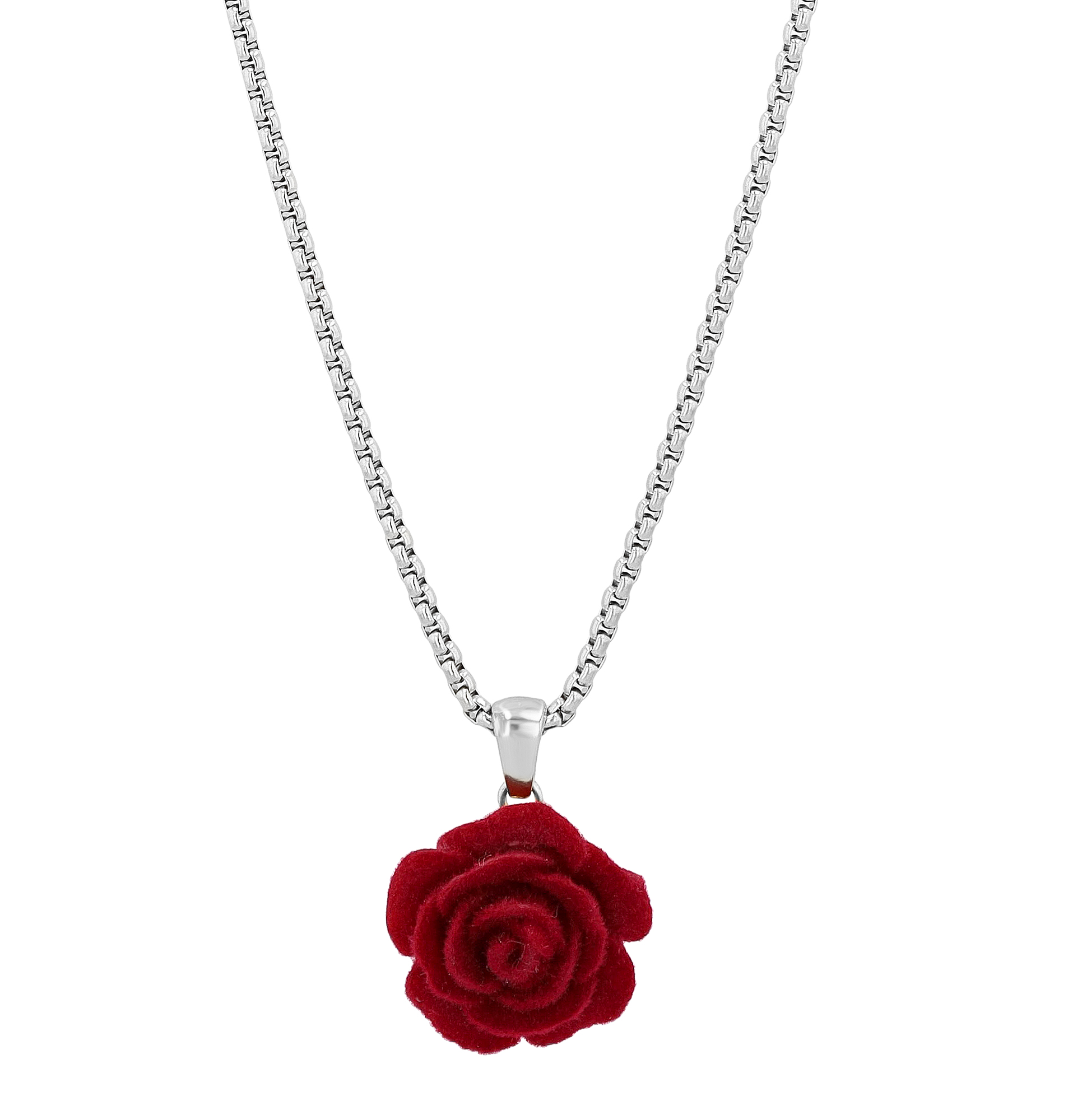 "Rosanna" Edelstahl Kette mit Anhänger - roter Rose, 50 cm, silberfarben