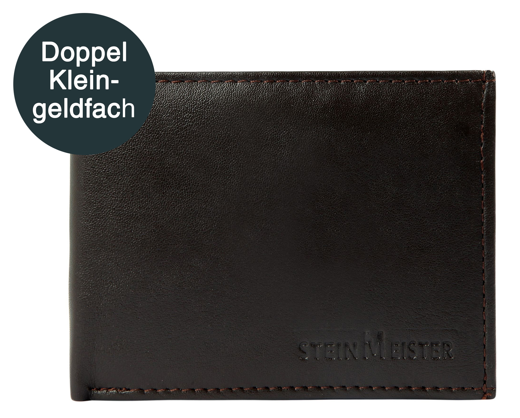 Steinmeister Geldbörse Lammleder mit Doppel Kleingeldfach, braun