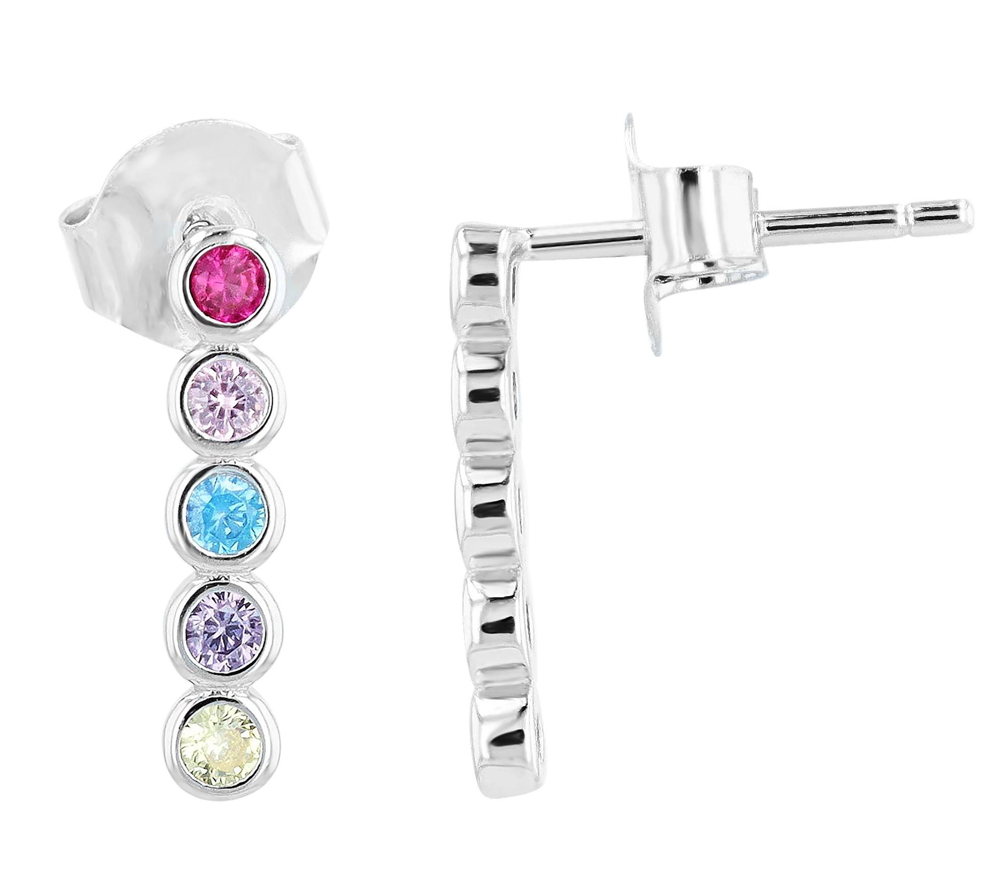 "Kira", 925/- echt zilveren oorbellen met kleurrijke zirkonia, zilverkleurig gerhodineerd