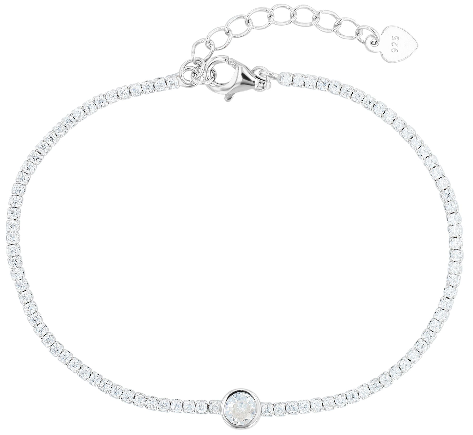 "Ada" 925/- echt zilver, armband met zirkonia, 17+3 cm, gerhodineerd