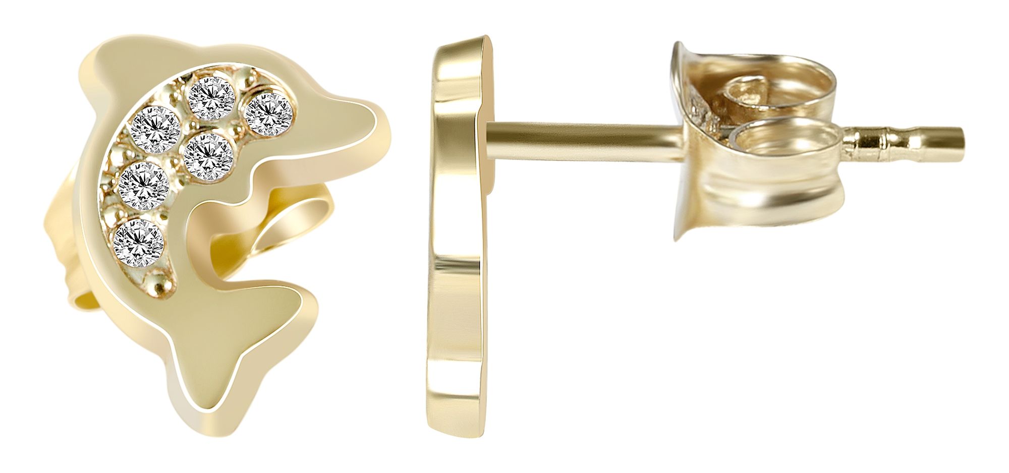 333/- Gold "Darina" Ohrstecker, Delfin mit Zirkonia, Gelbgold, 8 Karat, Kinder