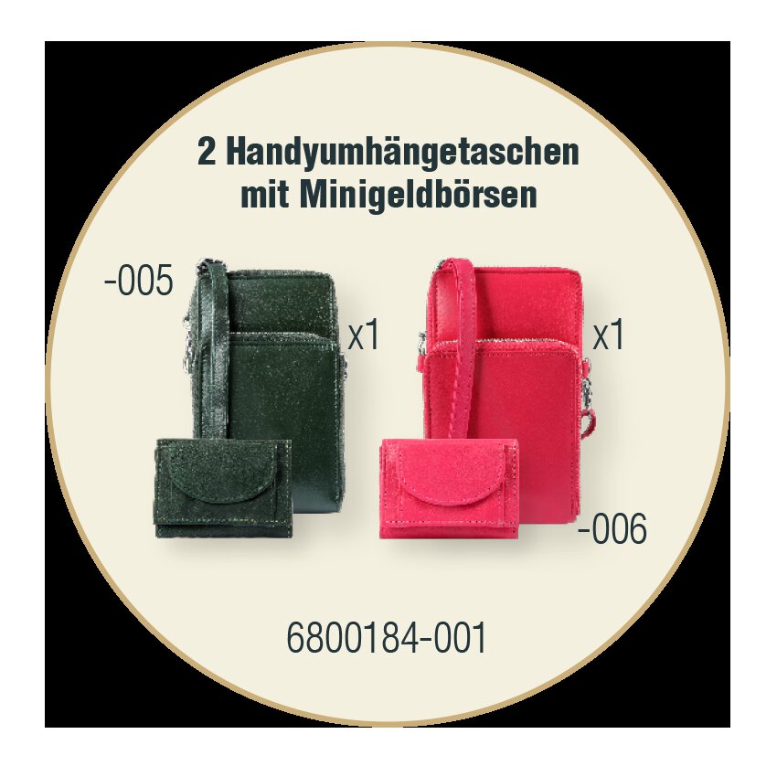2 Stück Handyumhängetasche mit Minigeldbörse, Echtleder