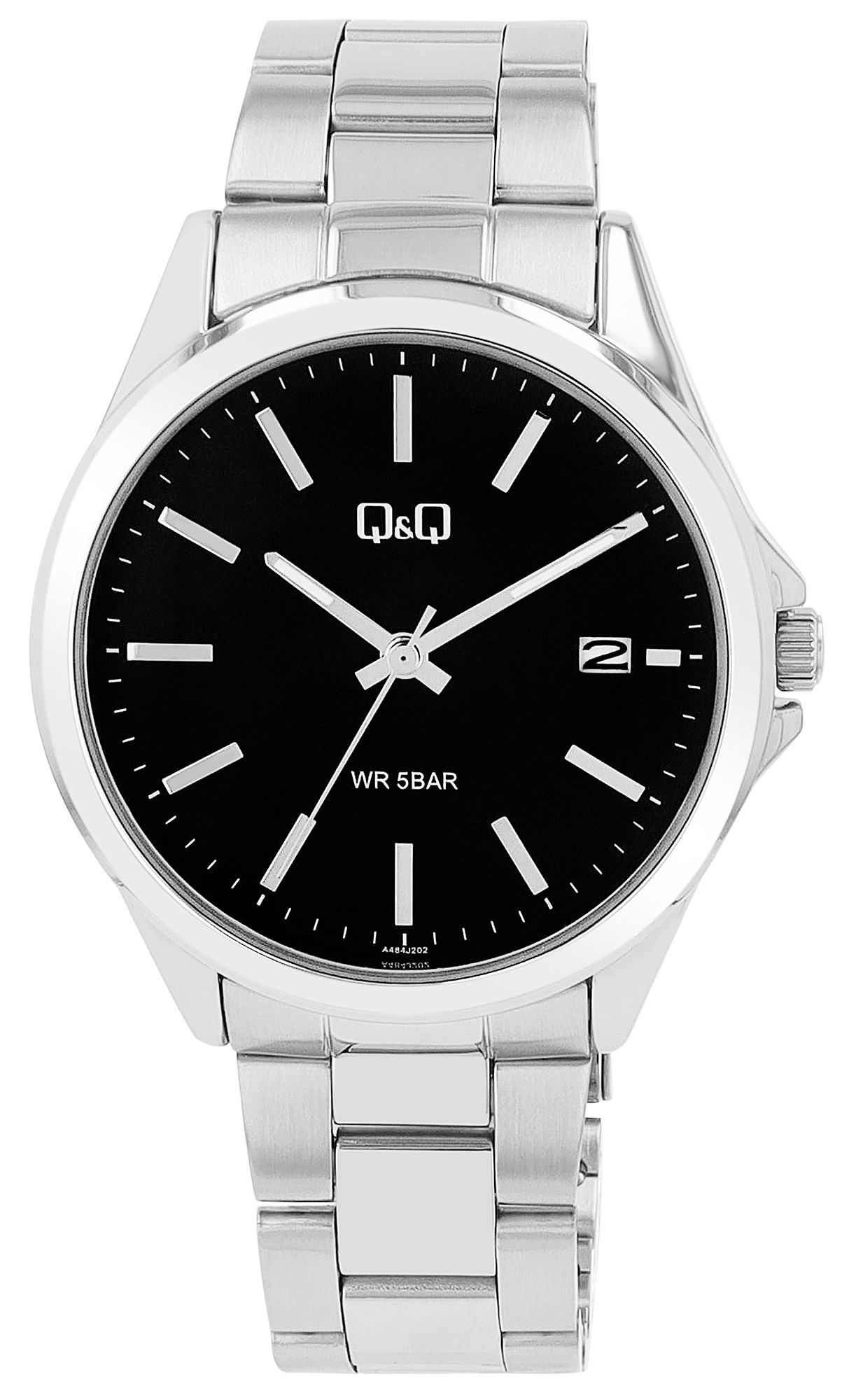 Q&amp;Q herenhorloge met roestvrijstalen armband, 5 ATM, datumweergave, zilverkleurig/ZB zwart