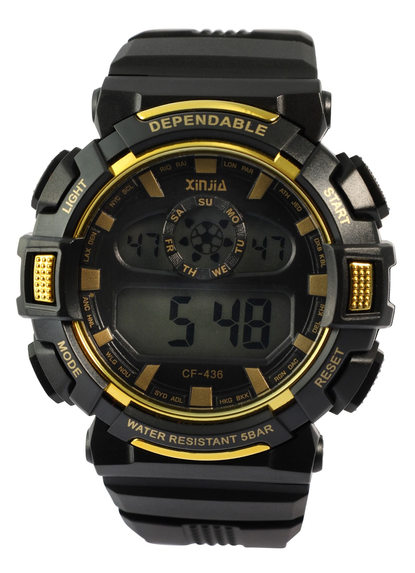 Xinjia herenhorloge met TPU band, zwart + goudkleurig