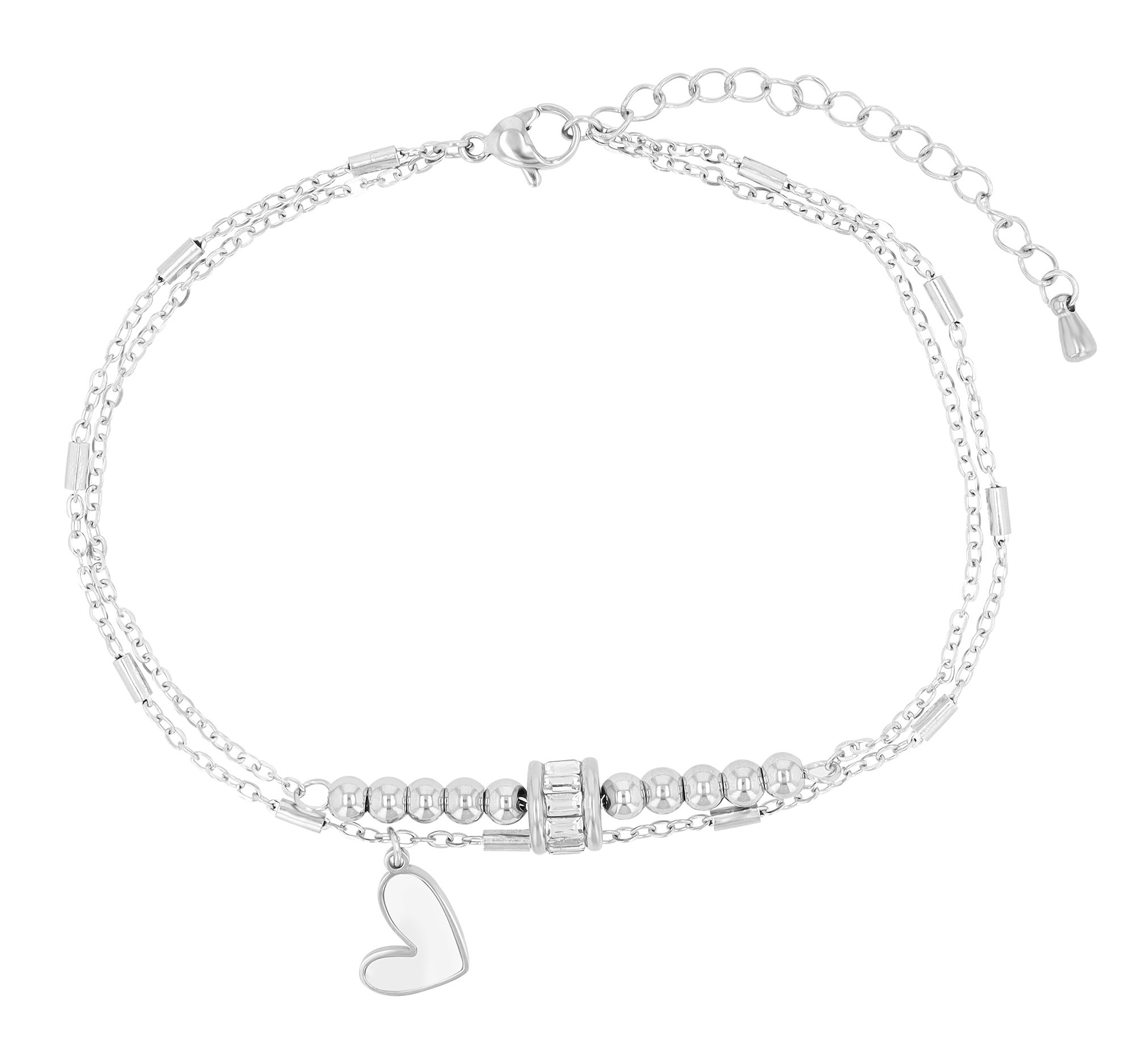 Akzent Fußkettchen "Ontani" aus Edelstahl, Herzanhänger mit Perlmutt, silberfarben