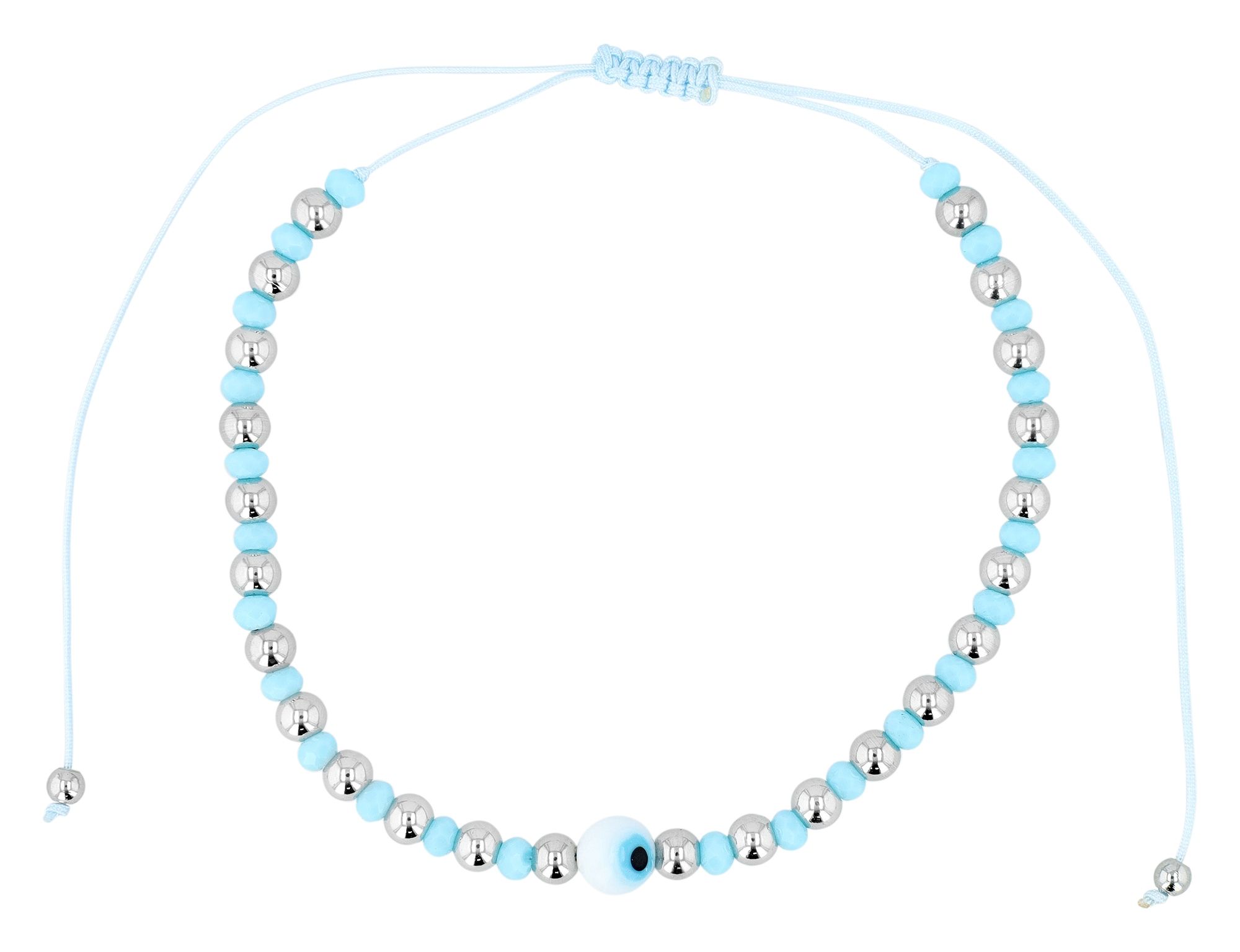 Accent enkelbandje "Basilia" met roestvrij staal en imitatieparels, zilver/lichtblauw