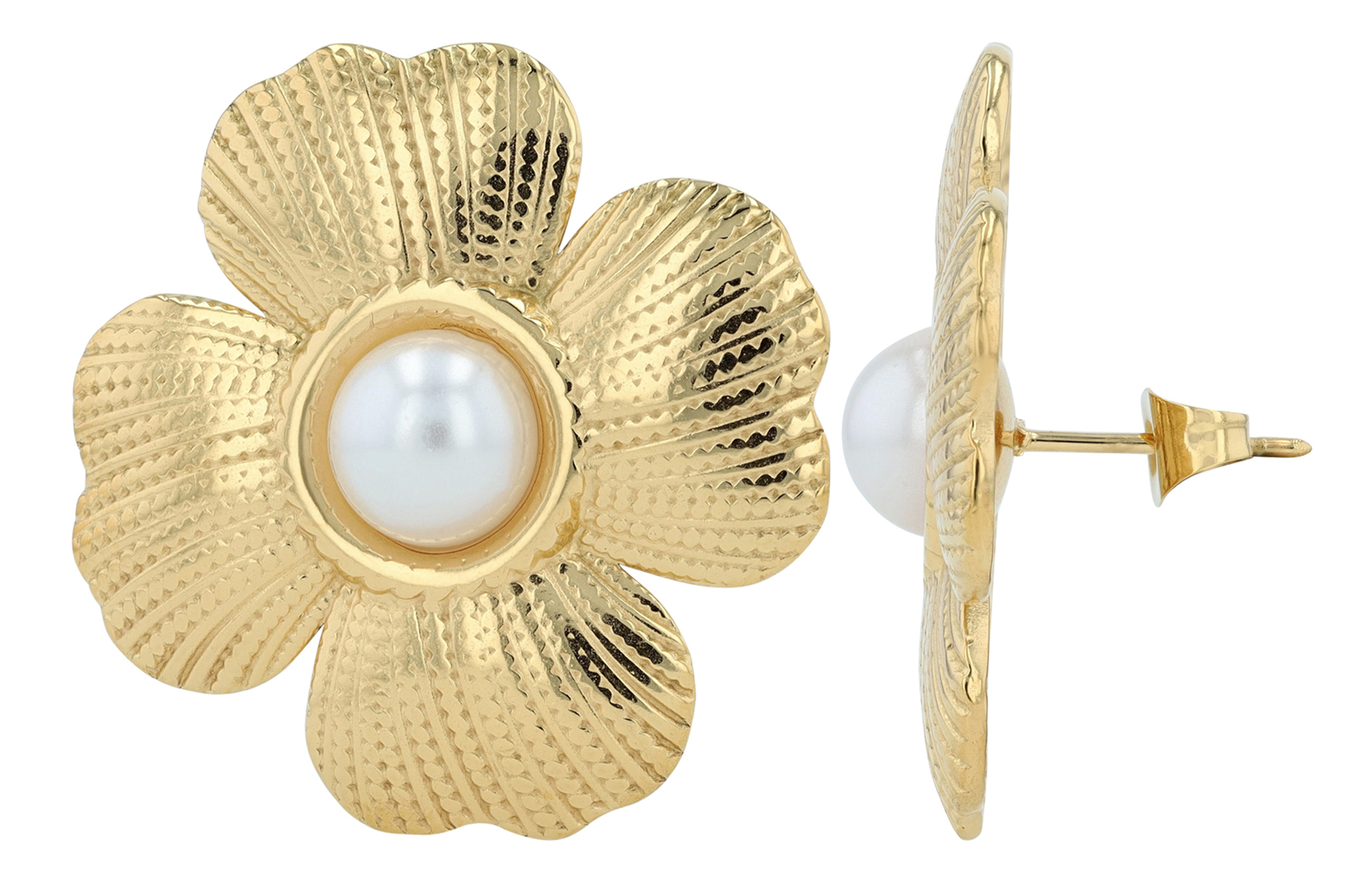 "Steffi" Edelstahl Ohrstecker, Statement, Blume, goldfarben