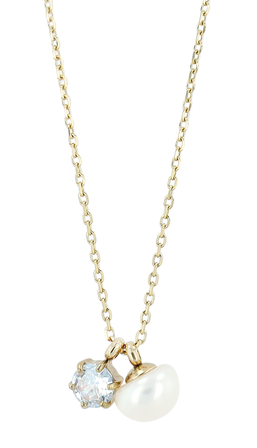 "Keitty" roestvrijstalen halsketting met zoetwaterparel en zirkonia hanger, 41 + 5 cm