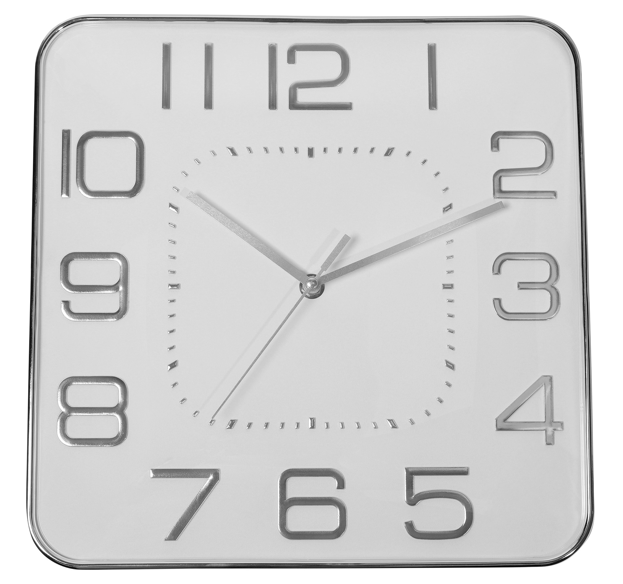 Design wandklok, vierkant 30,5 x 30,5 cm, zilverkleurig/wit