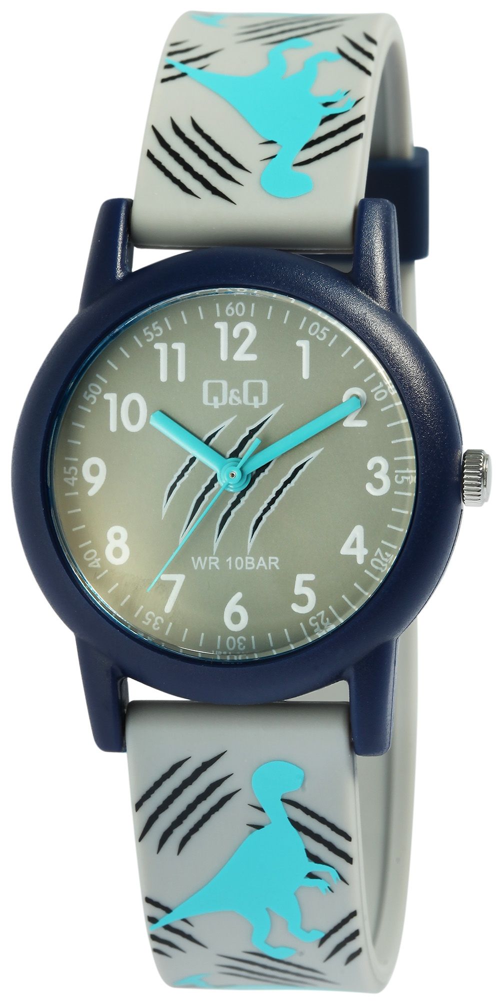 Q&amp;Q kinderhorloge, kunststof, siliconen band, "Dinosaur", 10 ATM, Ø 32 mm