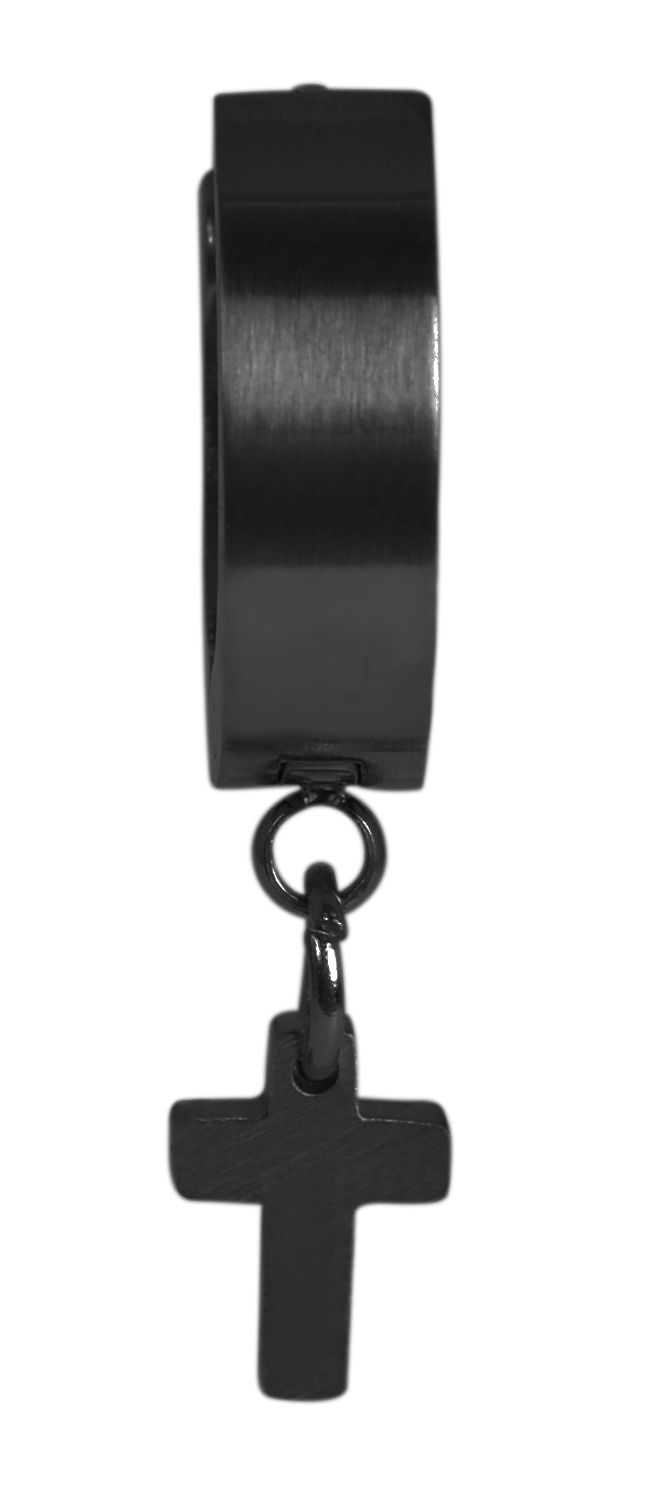 "Clyrst", Edelstahlcreole mit Kreuzanhänger, schwarz