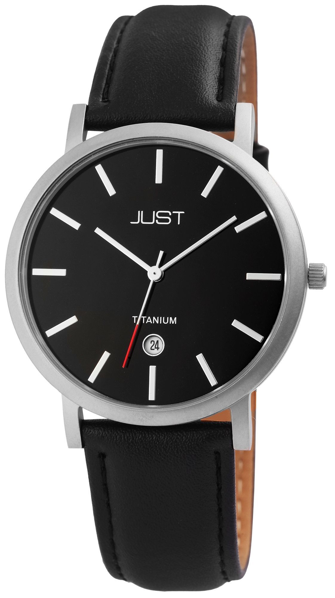Just Titan herenhorloge met echt lederen band zwart