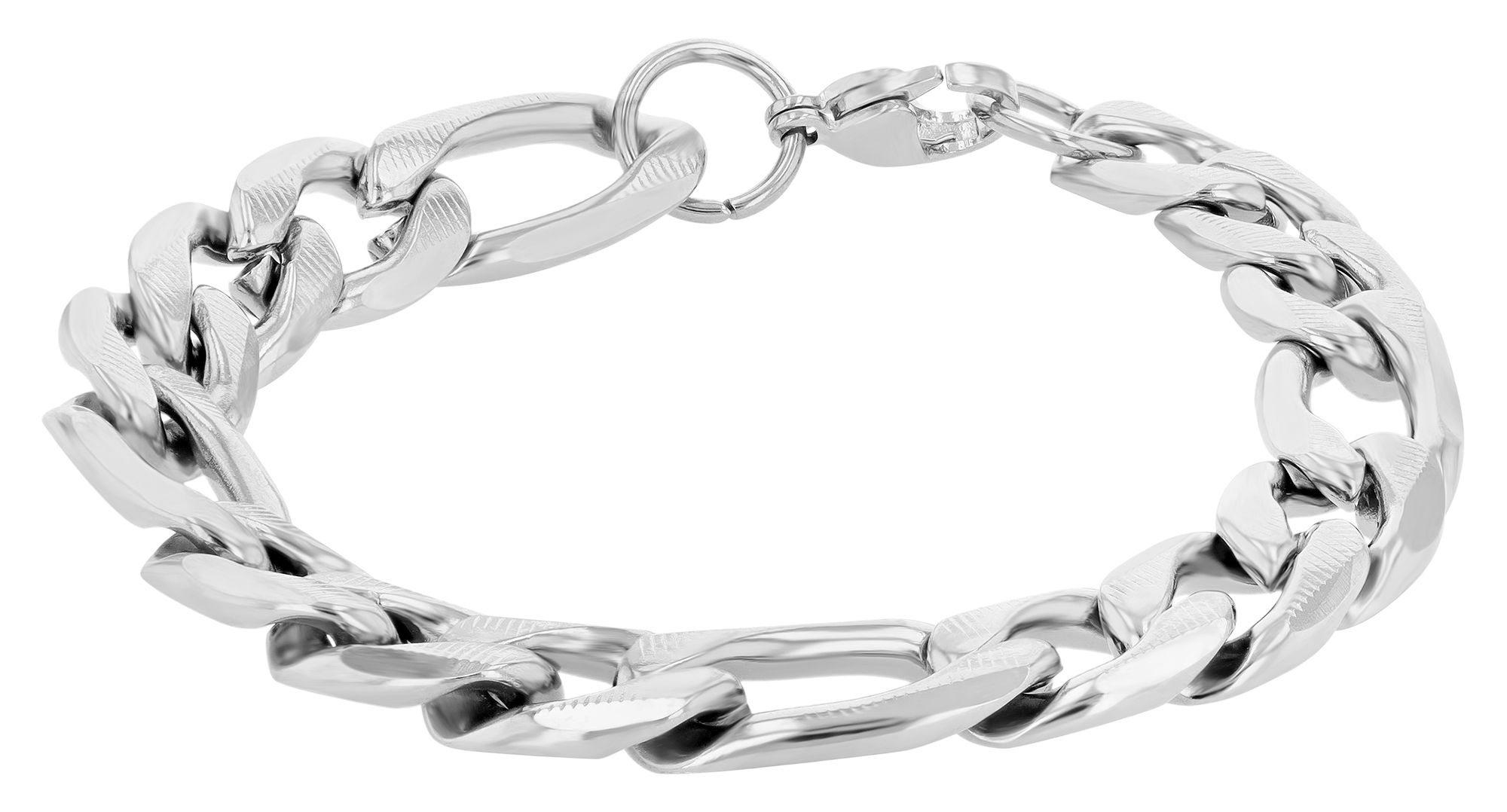 "Devin" Akzent Figaroarmband, Edelstahl, 21 cm, silberfarben