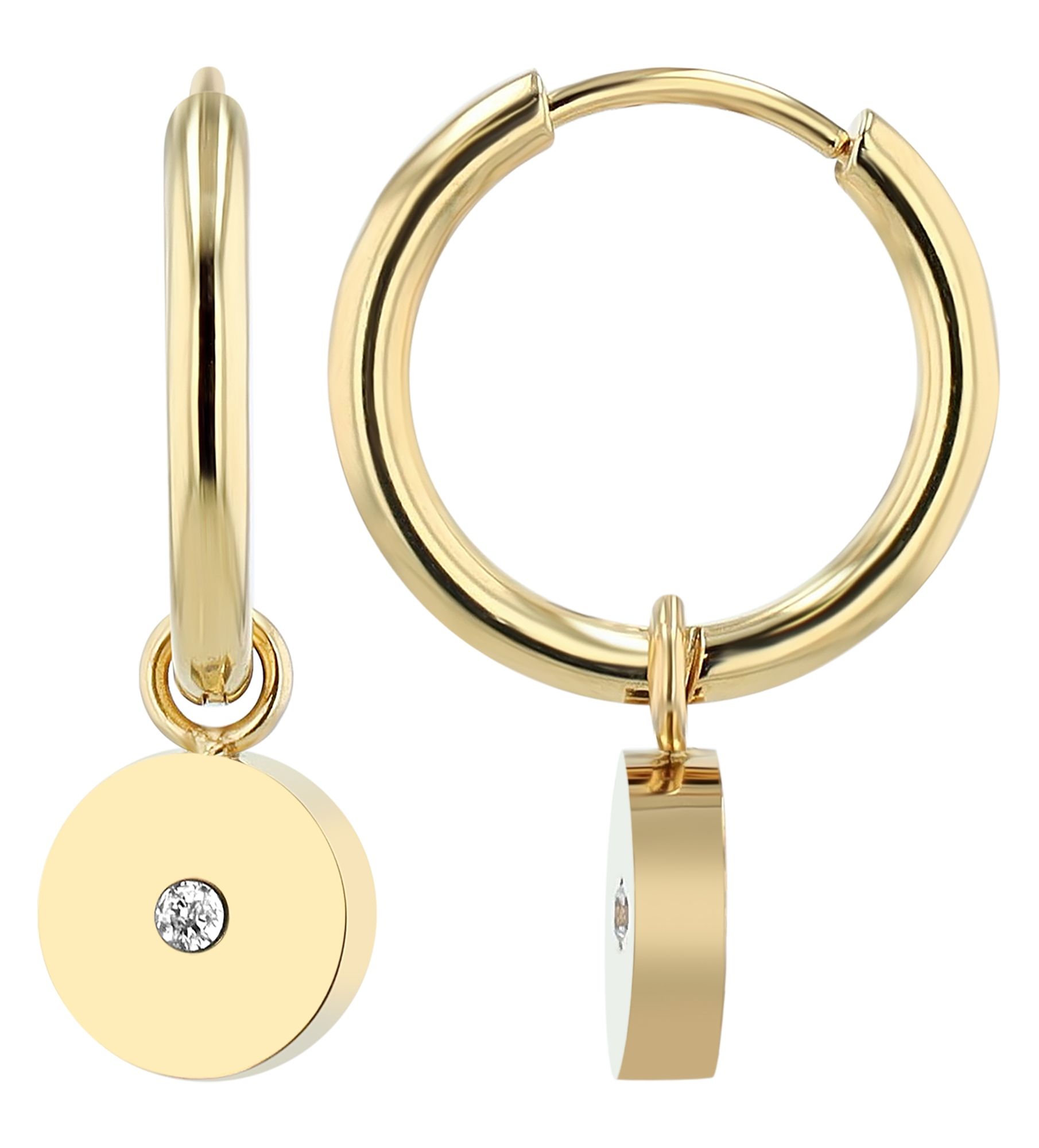 "Stintje" roestvrijstalen creool Ø 12 mm, ronde hanger (afneembaar), goudkleurig