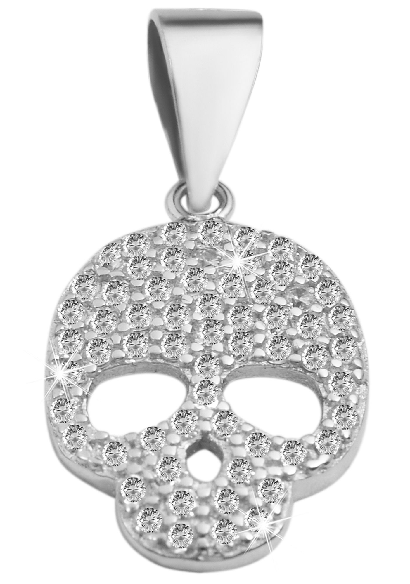 925/- Echt Silber Anhänger ohne Kette "Mehrnaz", Totenkopf mit Zirkoniabesatz, 925/rhodiniert