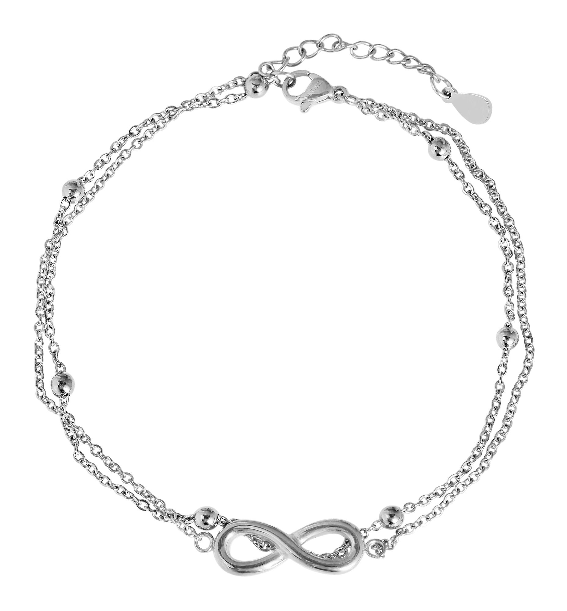 "Irena" Edelstahl Fußkette, 2-reihig, Infinity, 24 + 3 cm, silberfarben