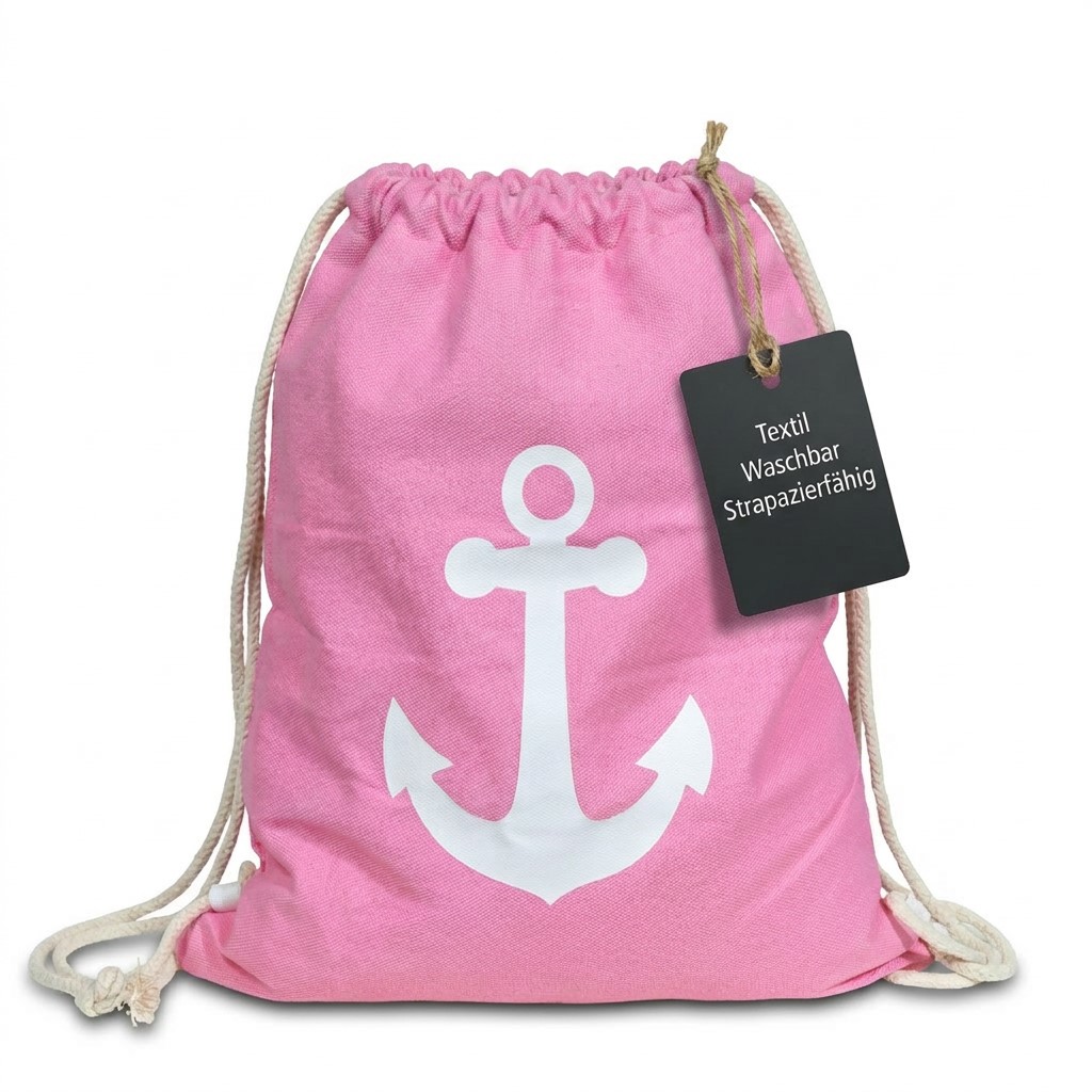 Turnbeutel aus Textil, Anker, pink/weiß